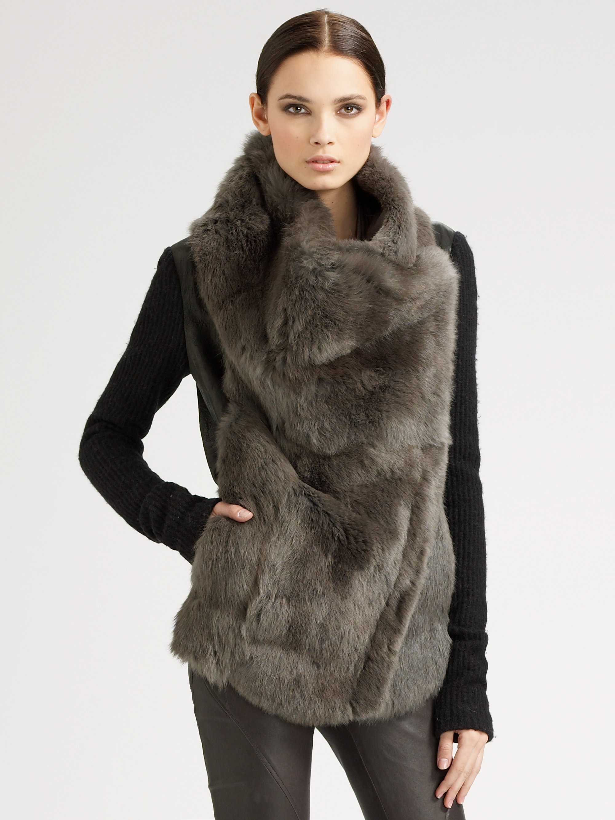 Lyst - Helmut Lang Flux Fur Coat in Gray