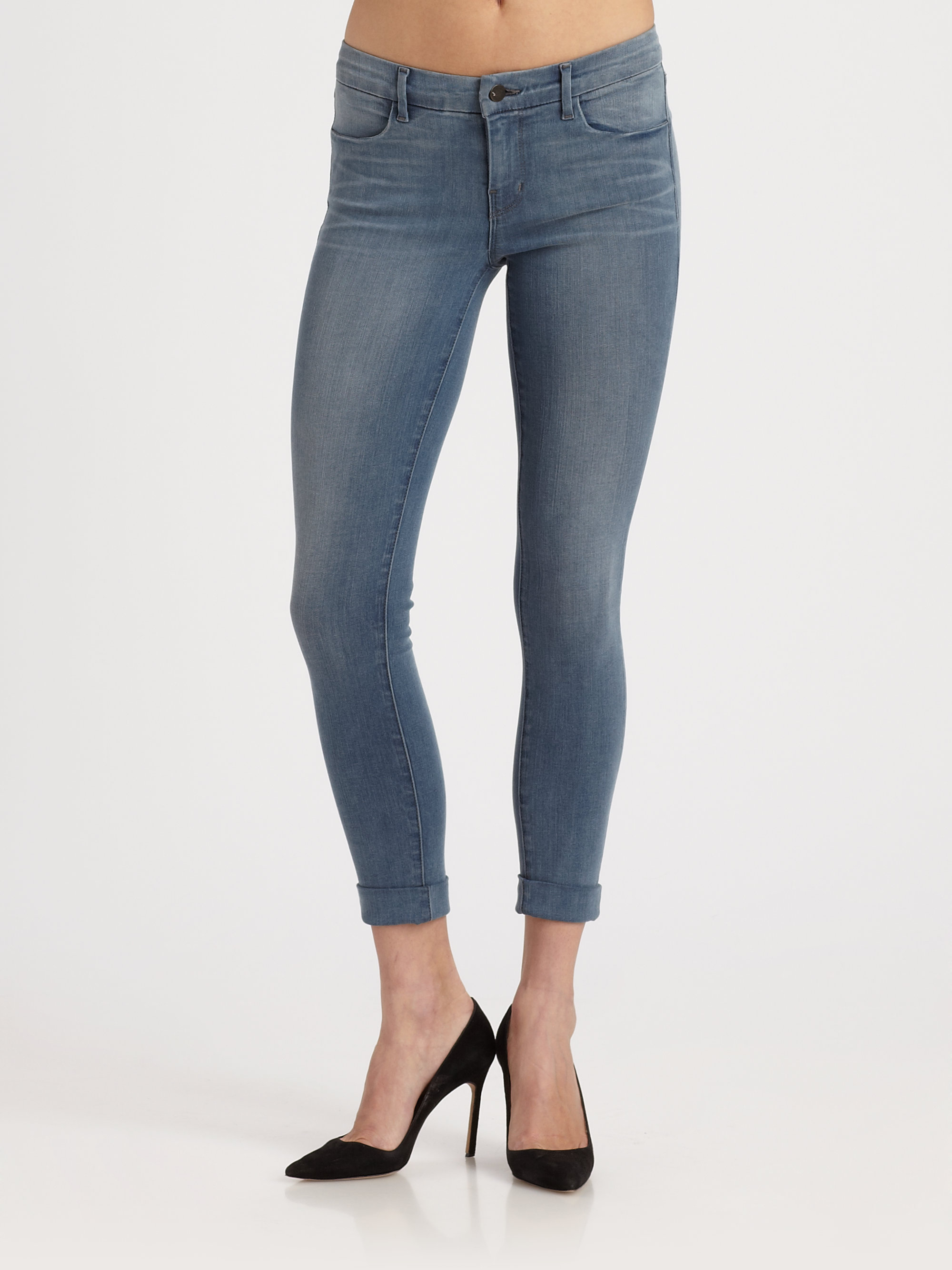 J Brand Anja Cuffed Lowrise Cropped Skinny Jeans in Blue (stockholm) | Lyst