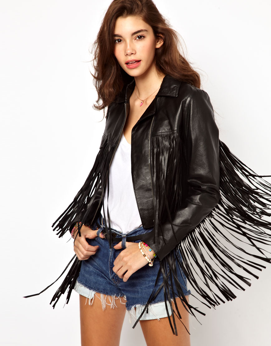 Asos Collection Fringed Leather Jacket In Black Lyst 6393