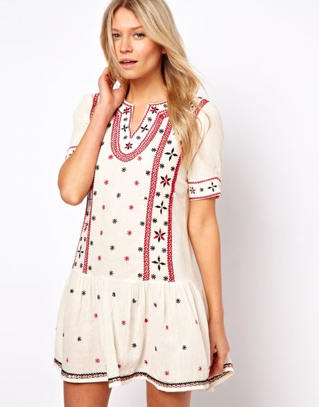 Mango Embroidered Sun Dress in White | Lyst