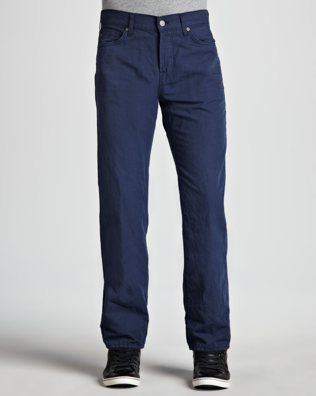 7 for all mankind Standard Linen cotton Pants Navy in Blue for Men | Lyst