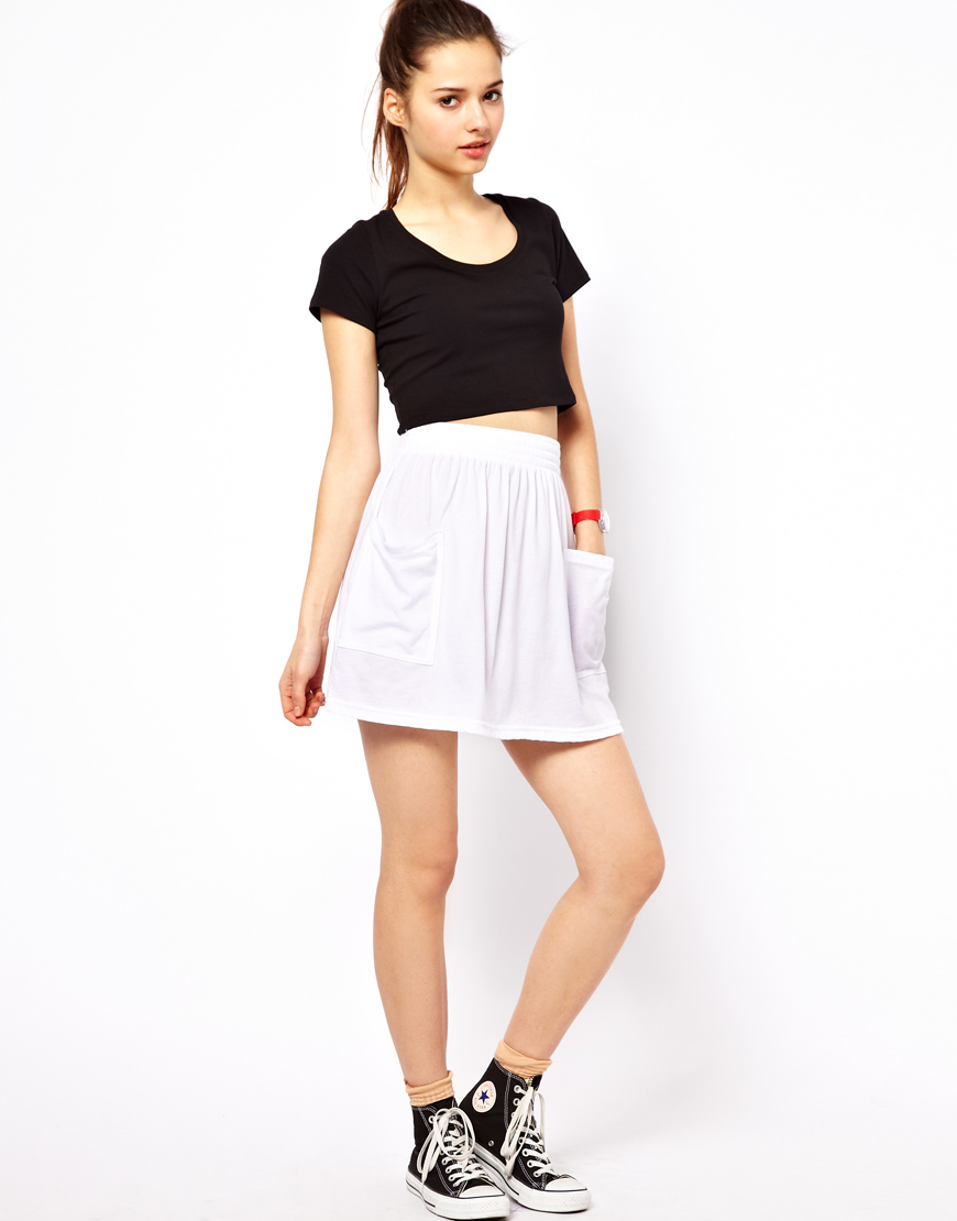 Lyst - American Apparel Jersey Pocket Skirt in White