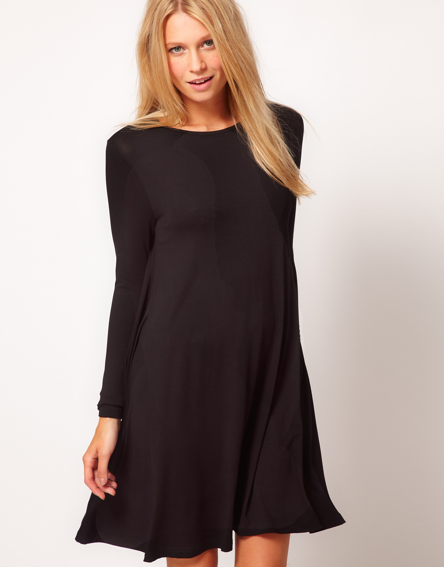 Asos collection Swing Dress with Long Sleeves in Black | Lyst