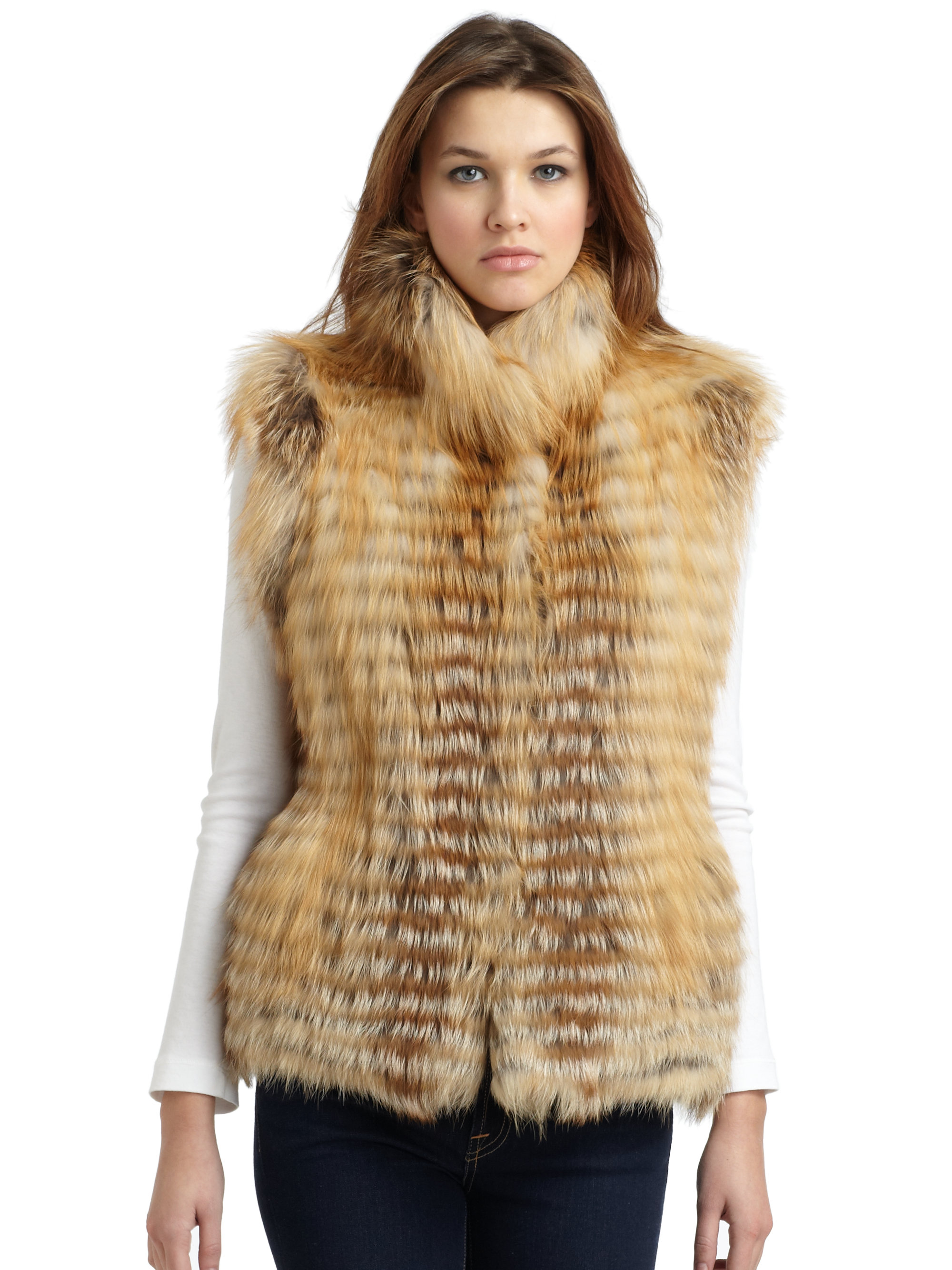 Lyst - Gorski Red Fox Fur Seamed Vest in Brown