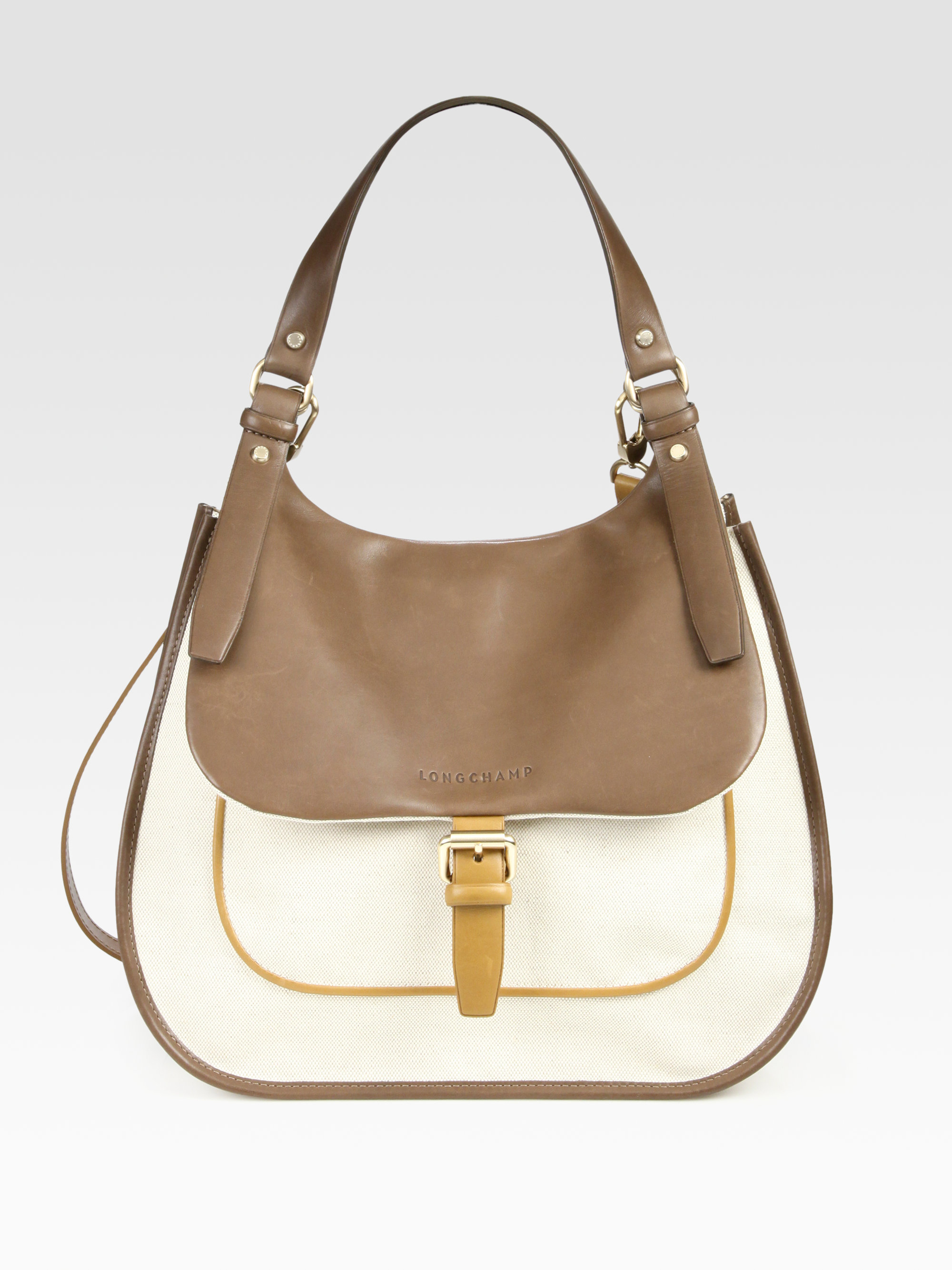 Lyst Longchamp Balzane Leather Linen Hobo Bag In Brown Gallery