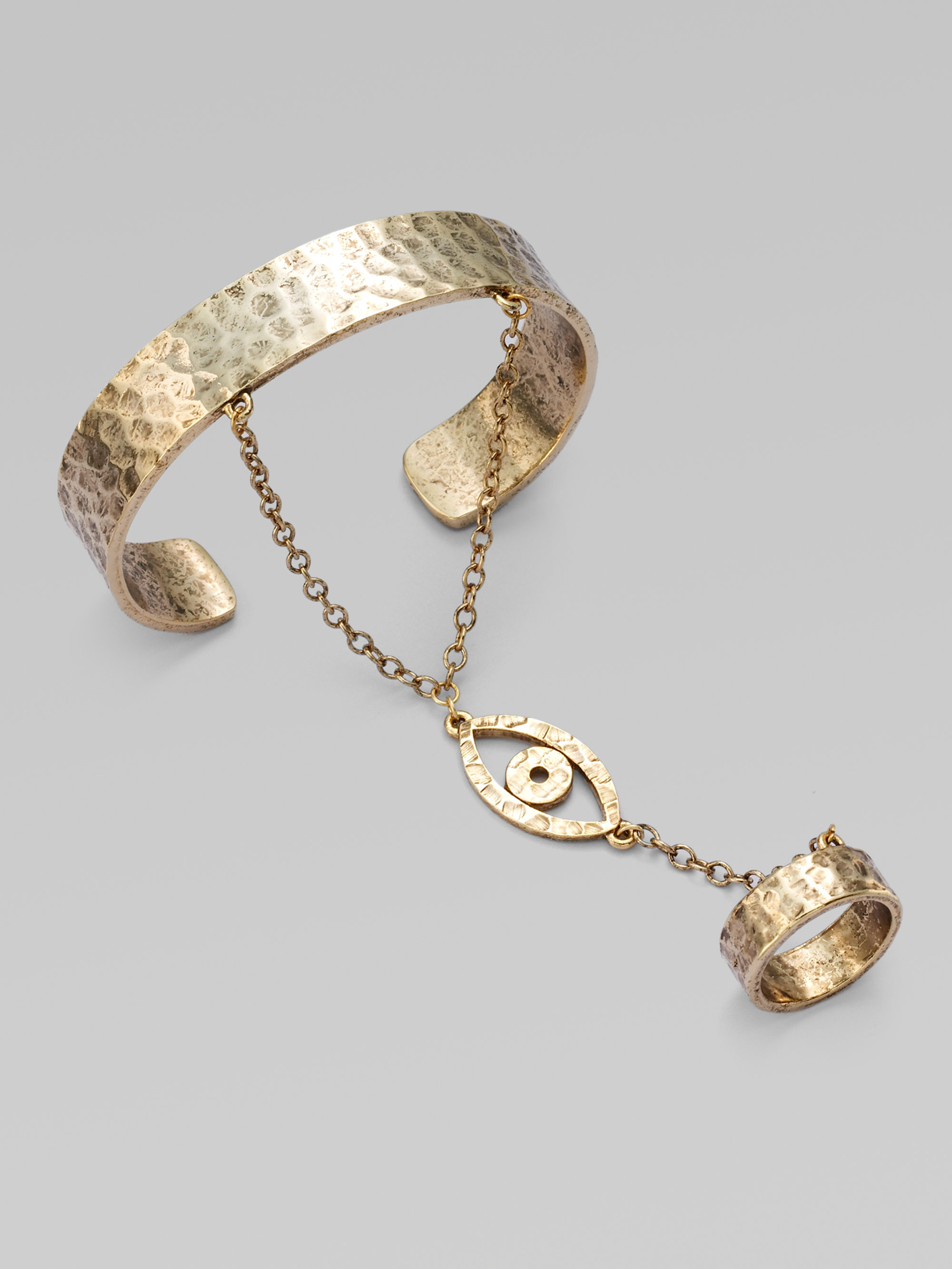 Lyst Low Luv By Erin Won Evil Eye Bracelet With Attached Ring Gallery