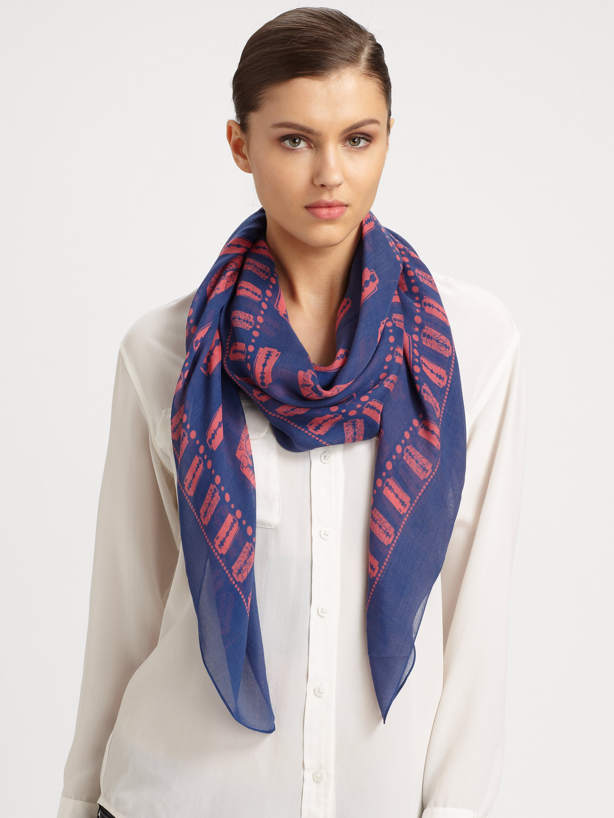 Mcq By Alexander Mcqueen Razor Blade Silk Scarf in Pink (blue) | Lyst