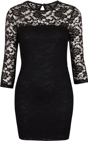 Topshop Lace Bodycon Dress in Black | Lyst
