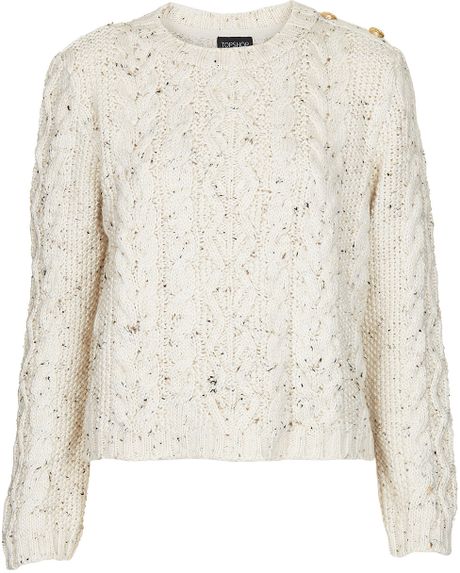 Topshop Knitted Nep Cable Jumper in Beige (cream) | Lyst