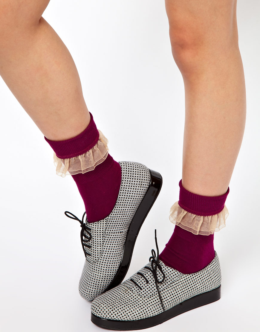 Lyst - American apparel Girly Lace Ankle Socks in Red