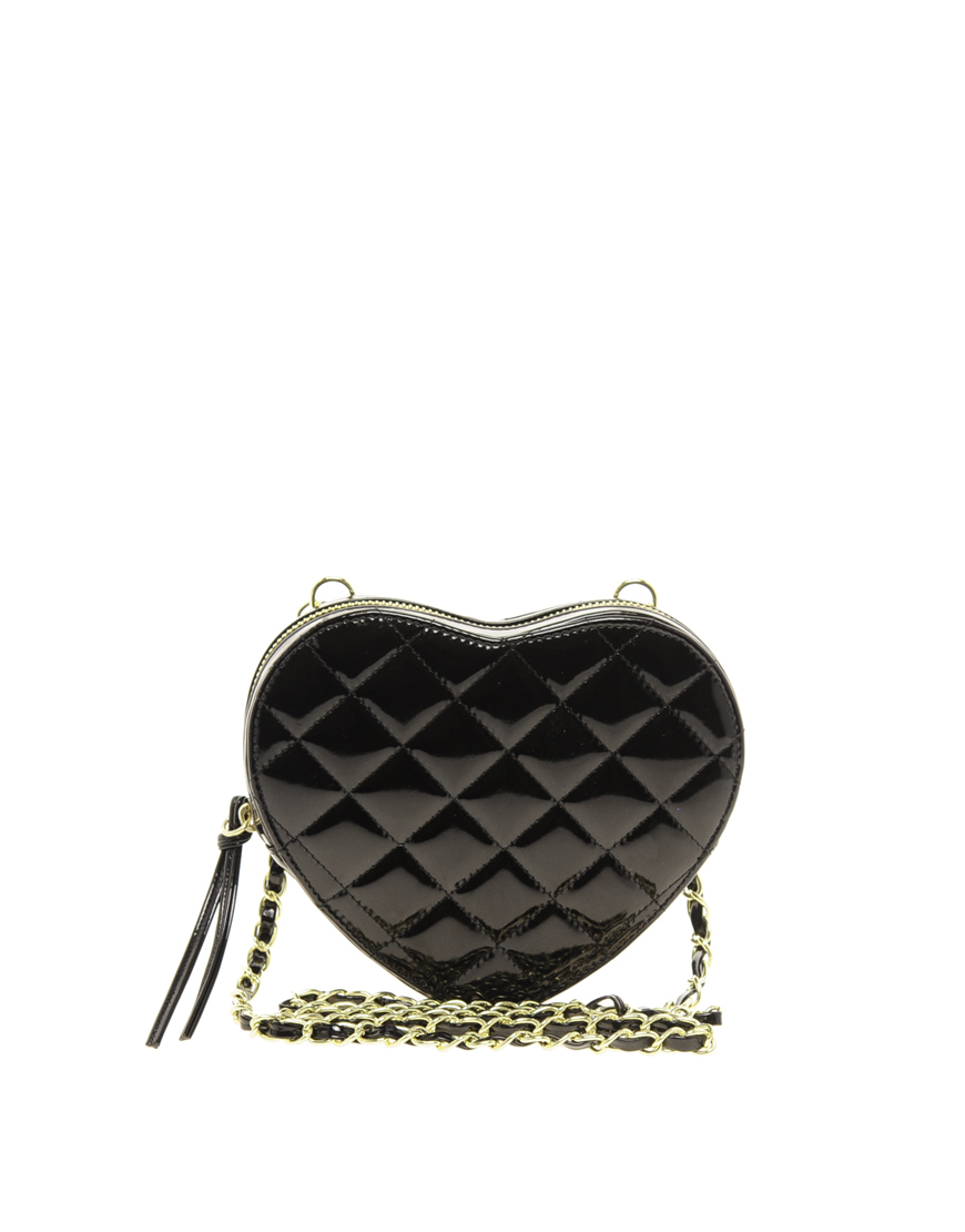Asos Quilted Heart Cross Body Bag in Black | Lyst
