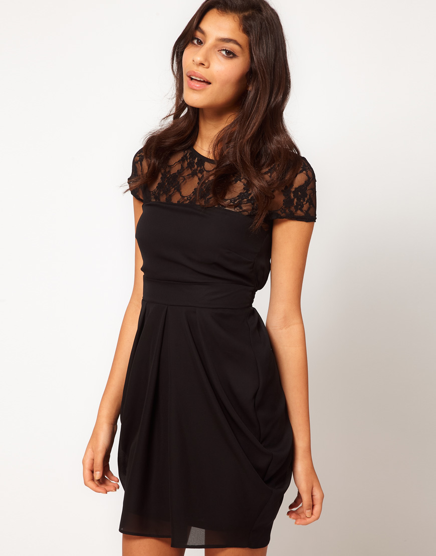 Lyst - Asos Collection Asos Tulip Dress with Lace Top in Black