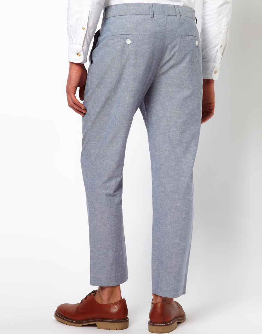 Asos Slim Fit Cropped Suit Trousers In Cotton in Gray for Men | Lyst