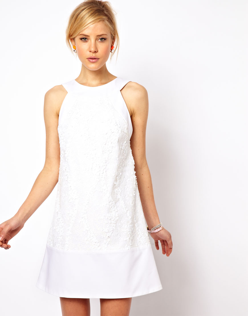 Lyst - Asos Mini Shift Dress In Sequin Lace in White