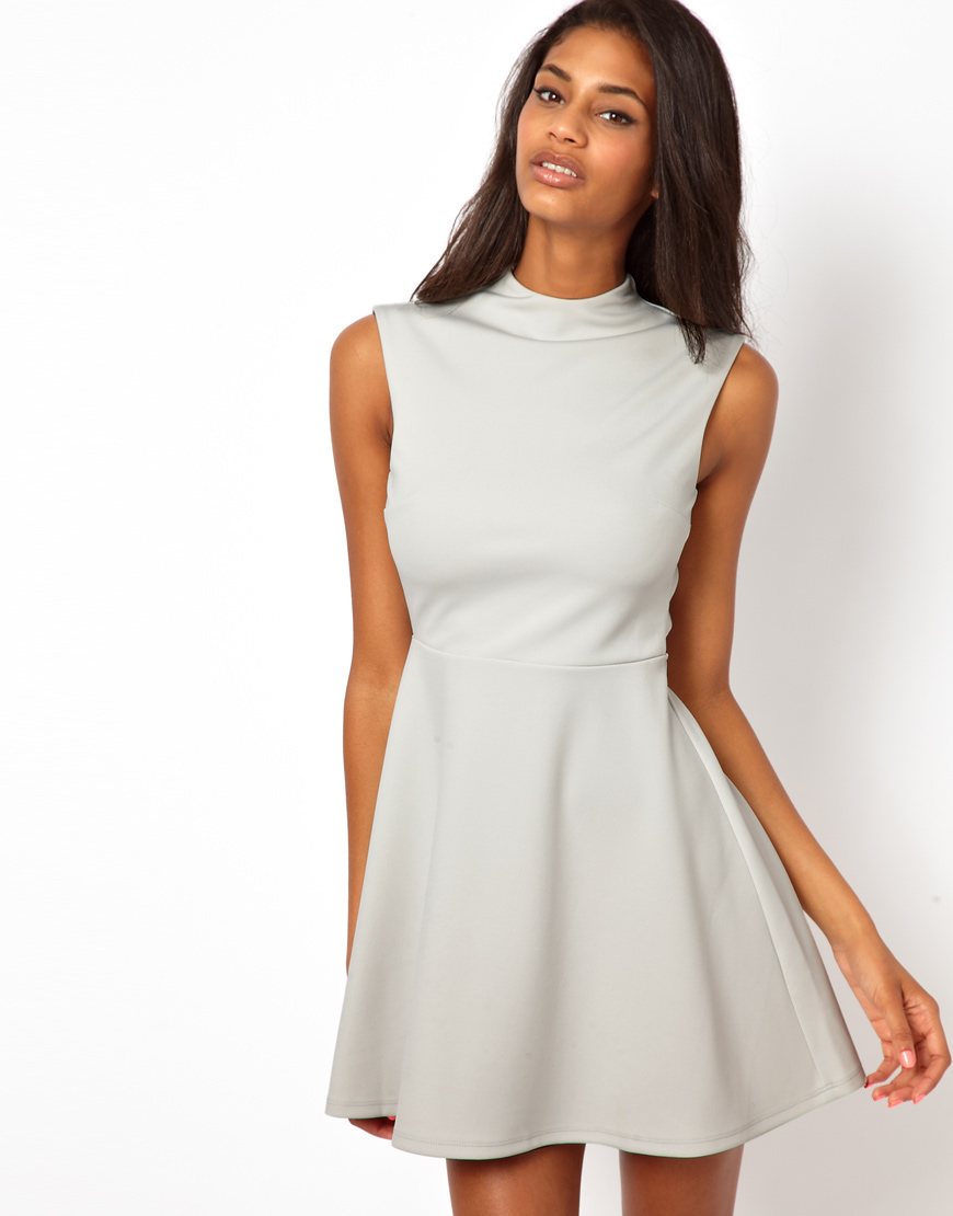 Lyst Asos High Neck Skater Dress in Yellow