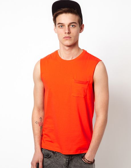 Asos Sleeveless T-shirt with Pocket in Red for Men | Lyst