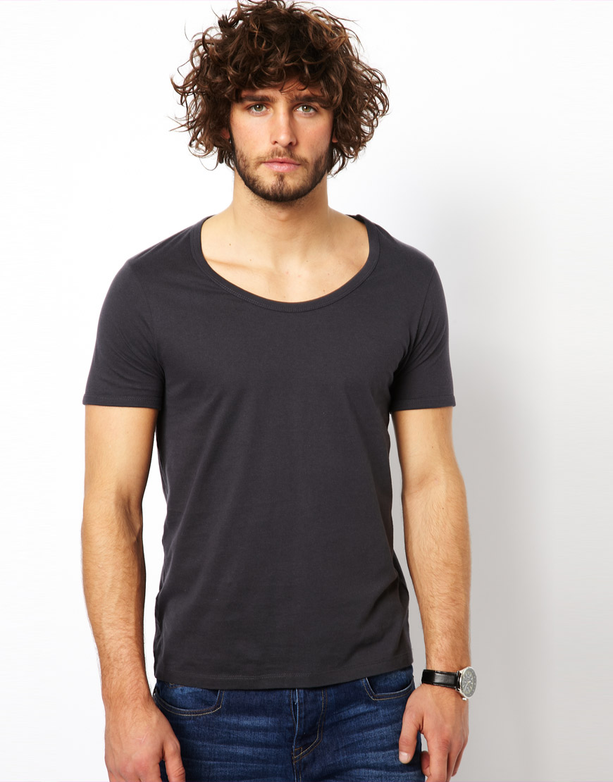 Lyst - Asos Tshirt with Bound Scoop Neck in Black for Men