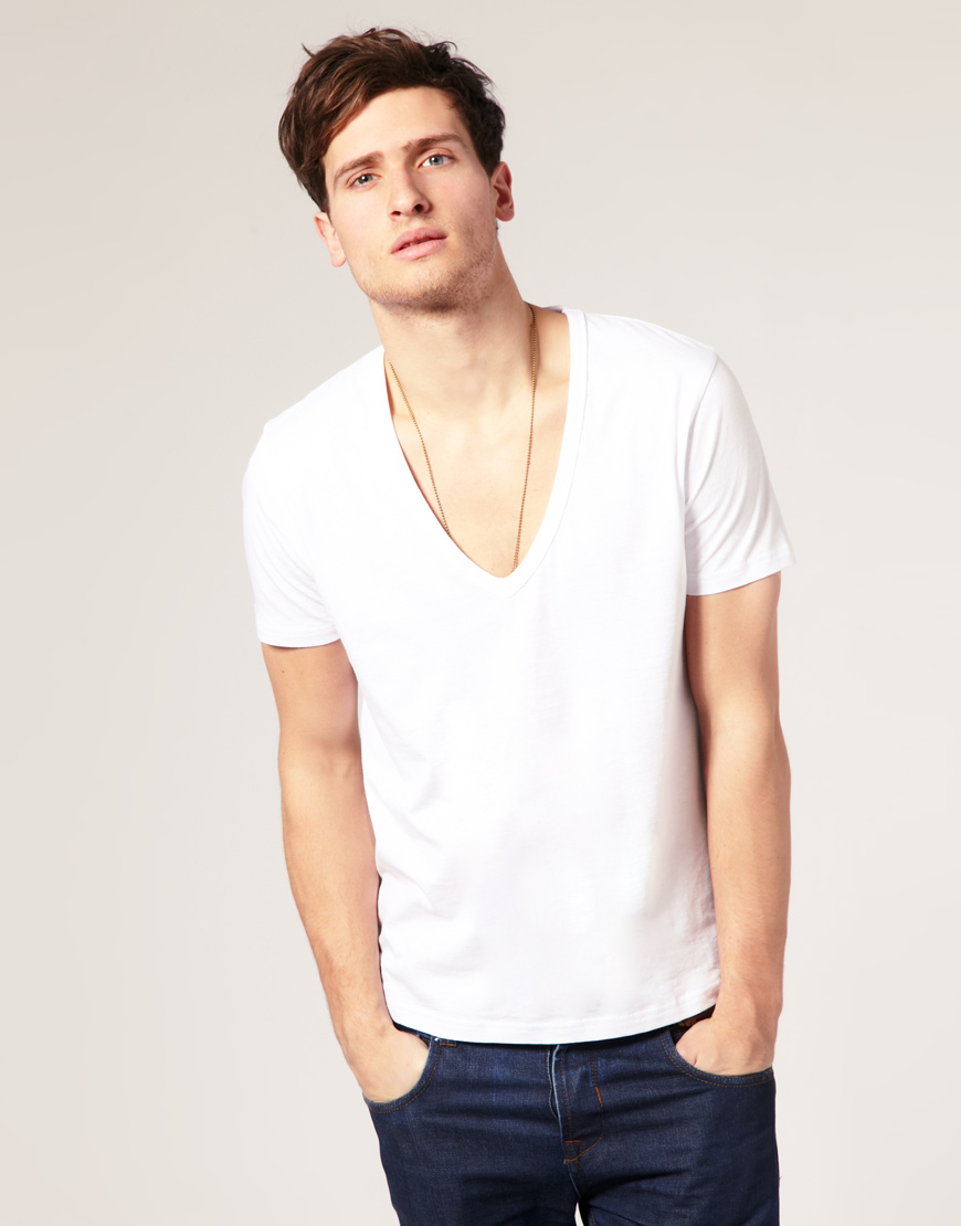 Asos T-shirt With Deep V Neck in White for Men - Save 20% | Lyst