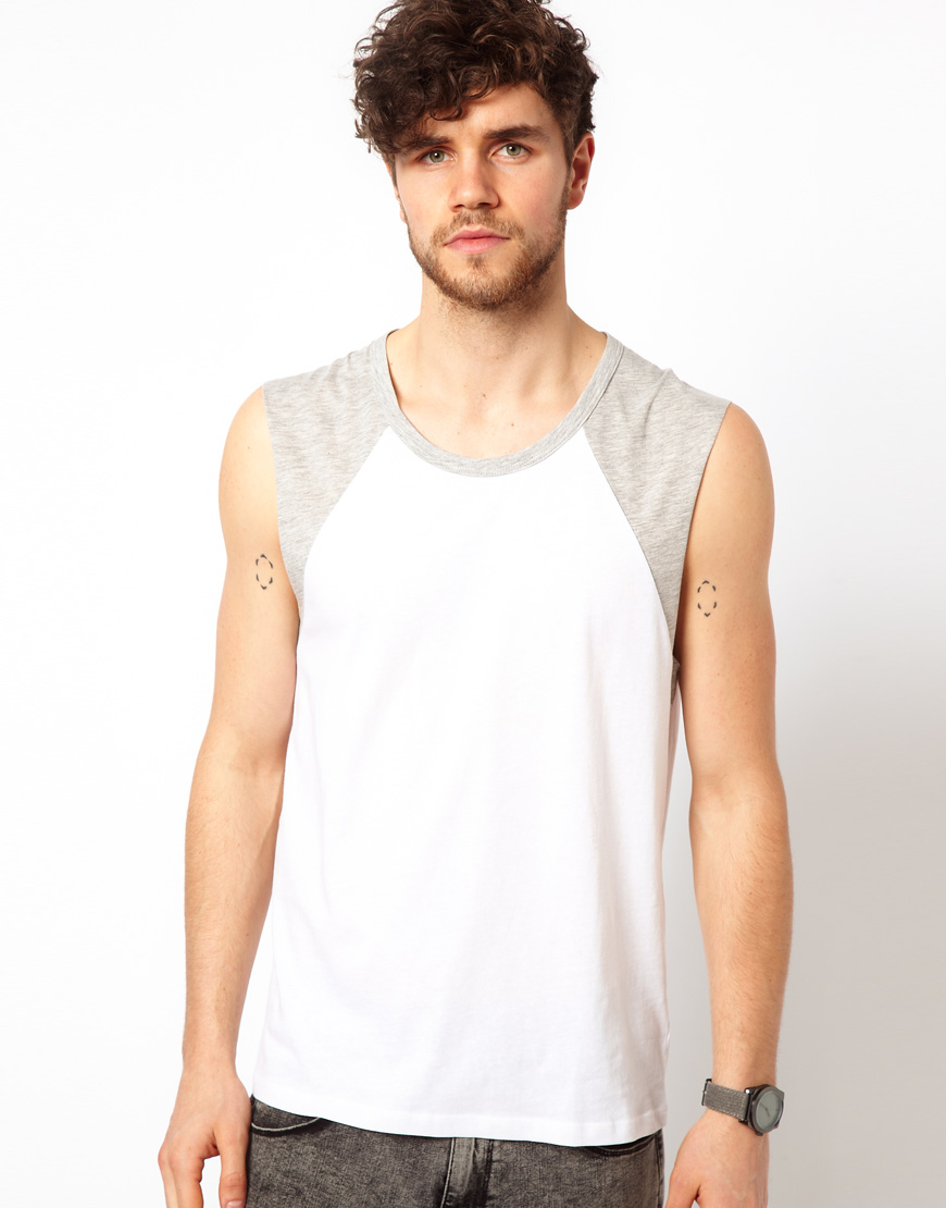 Asos Sleeveless T-shirt with Contrast Raglan in White for Men | Lyst