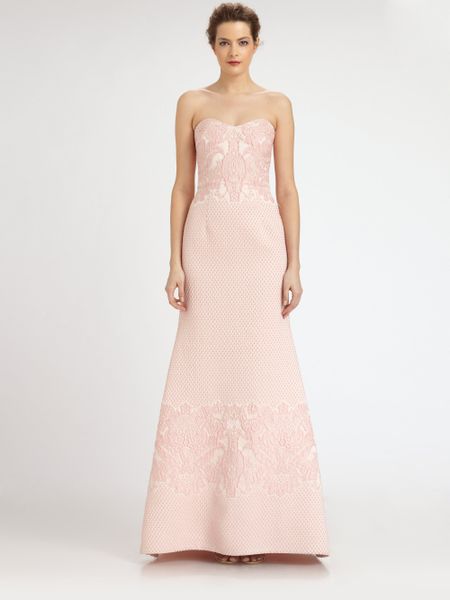 Badgley Mischka Strapless Embroidered Gown in Pink | Lyst