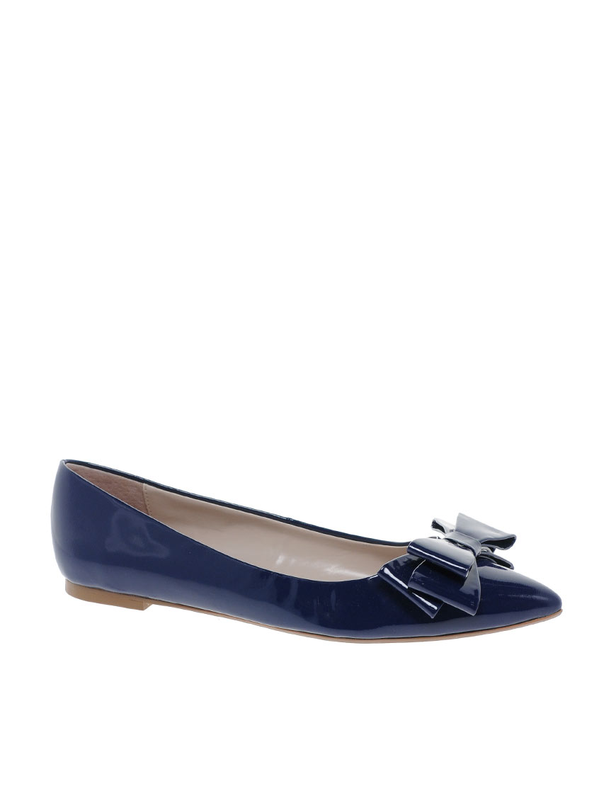 Dune Lavish Pointed Toe Bow Flats in Blue (navypatent) | Lyst
