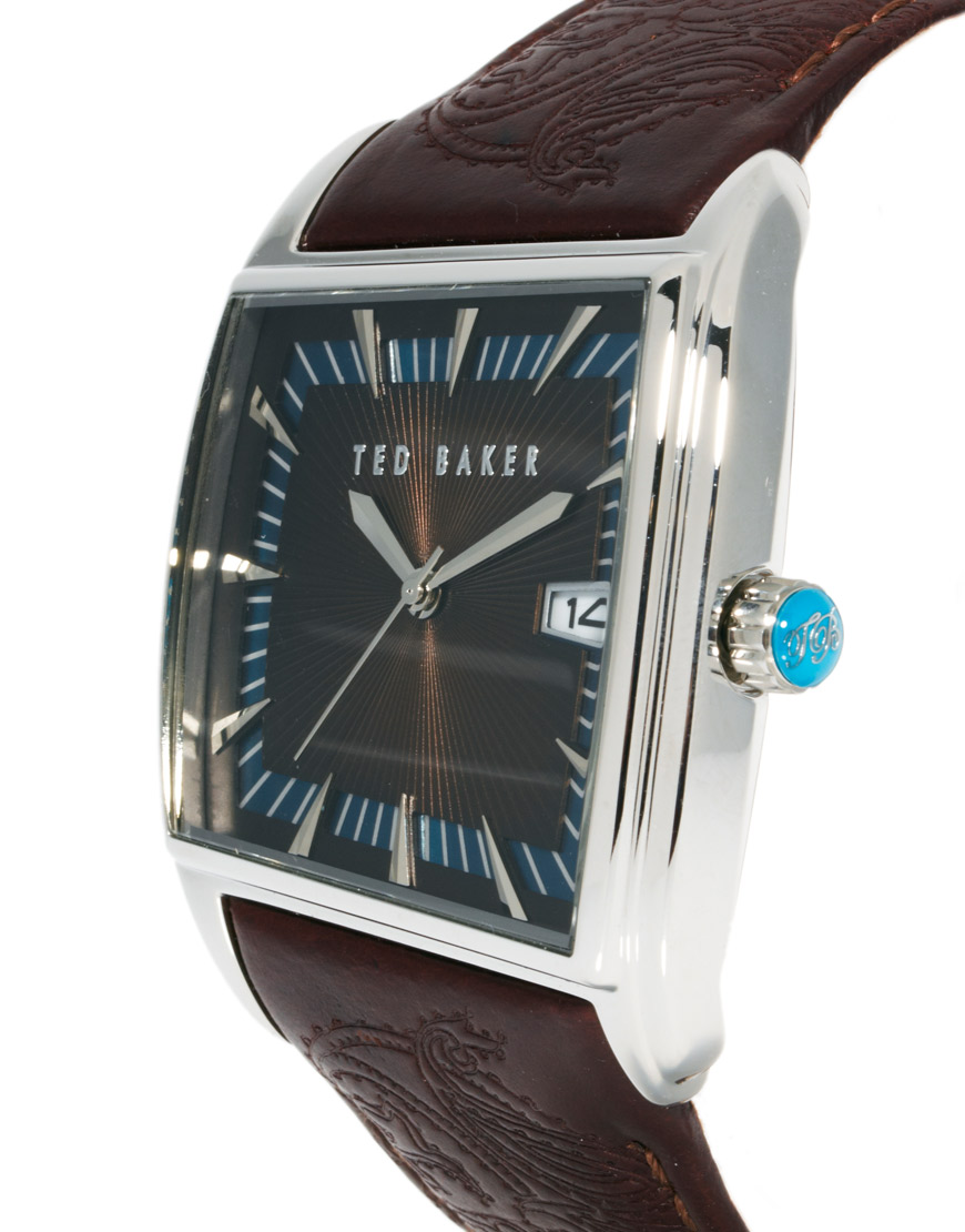 Lyst Ted Baker Square Face Leather Strap Watch In Brown For Men