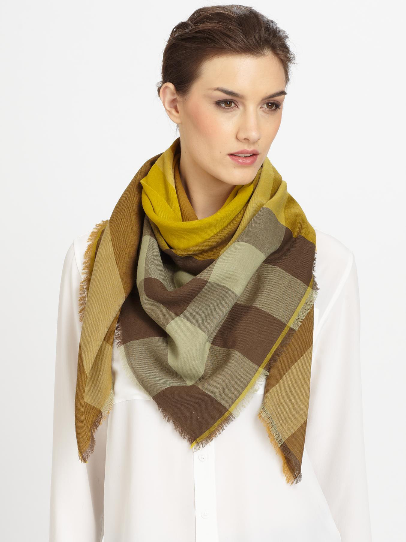 Burberry Giant Check Wool Cashmere Scarf in Yellow (lemon-multi) | Lyst