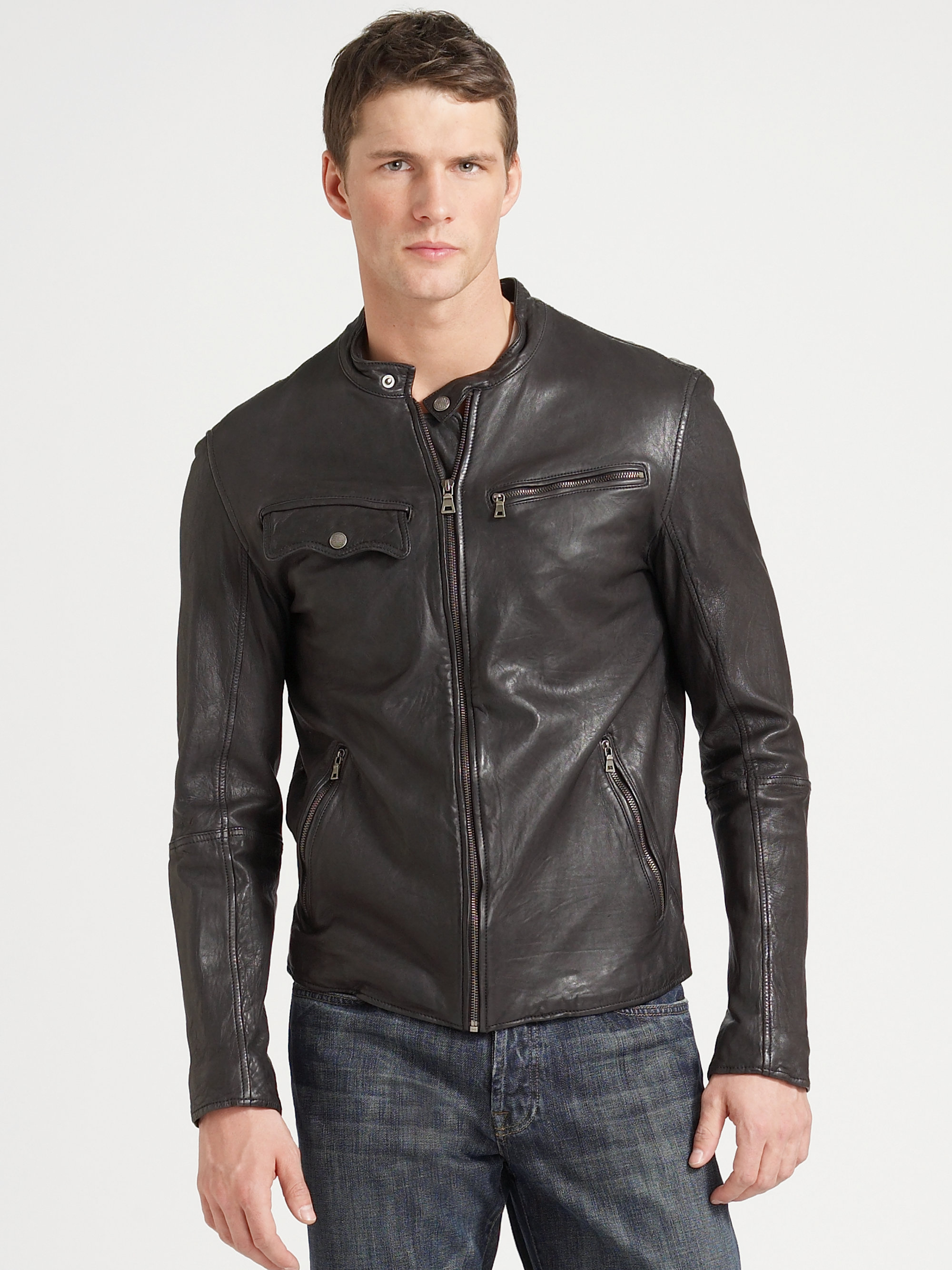 Lyst - Cole Haan Washed Leather Motorcycle Jacket in Black for Men