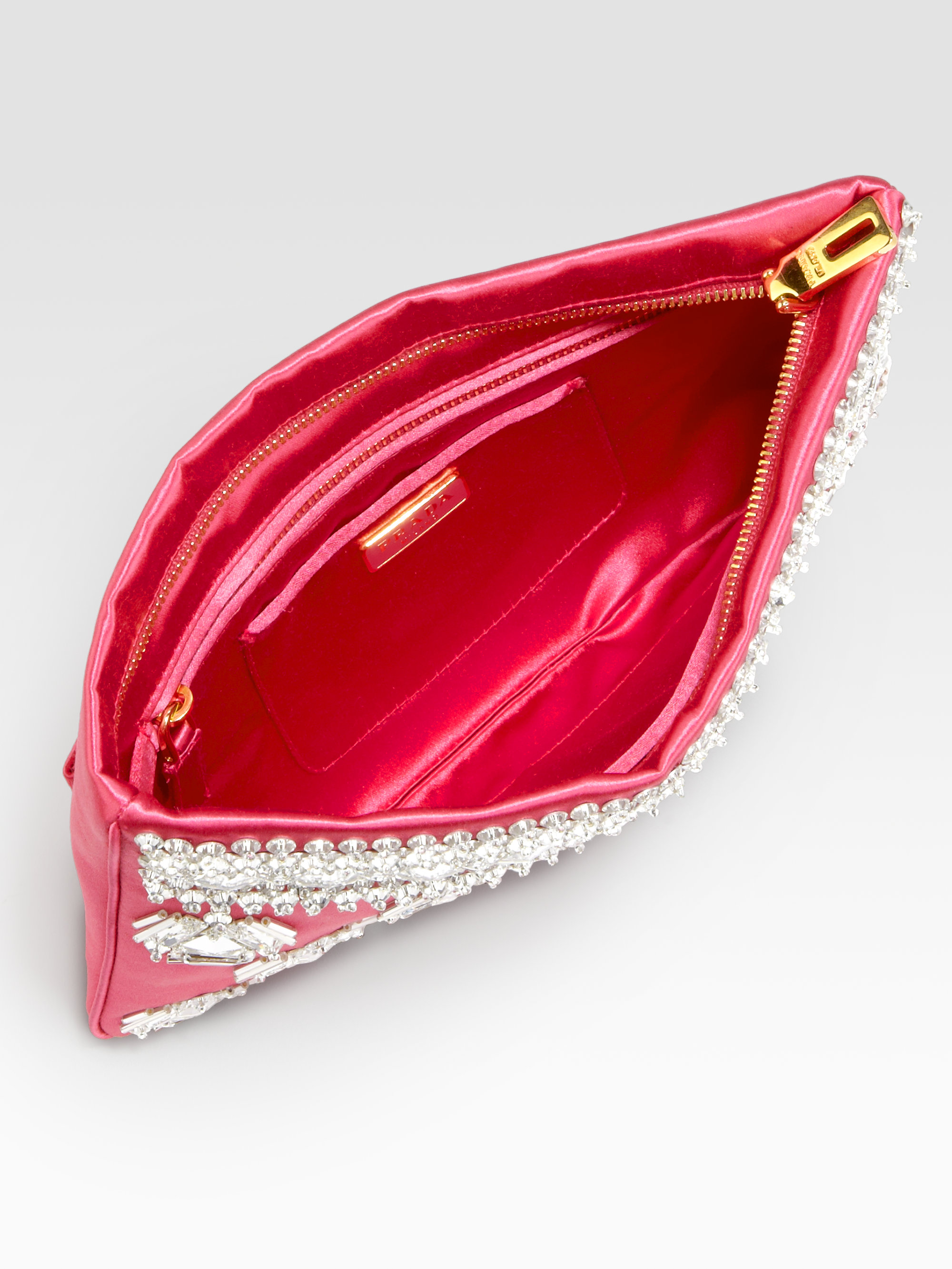Prada Raso Jeweled Satin Clutch in Pink (fuxia-fuchsia) | Lyst