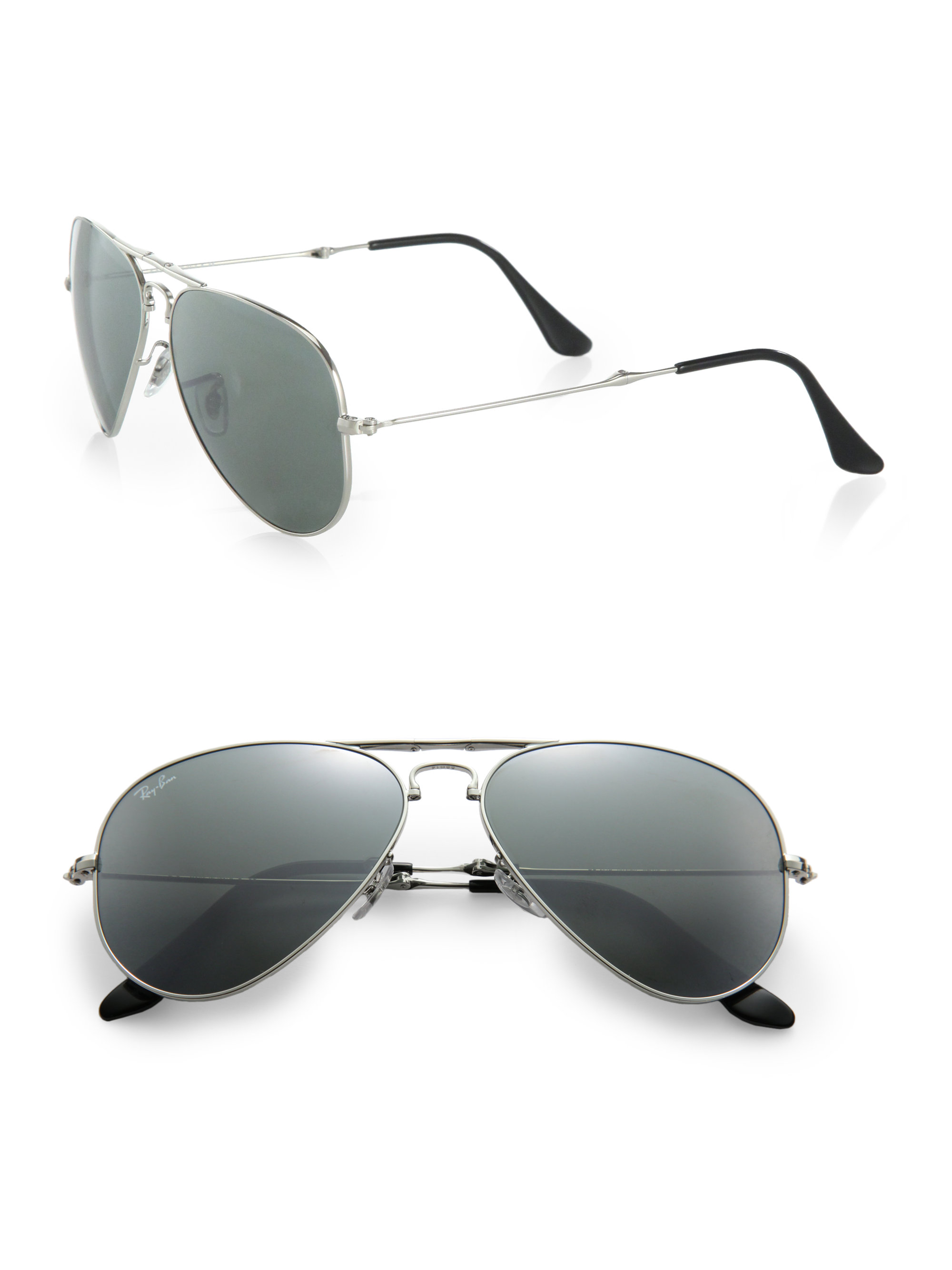 Lyst Ray Ban Folding Aviator Sunglasses In Metallic 3045