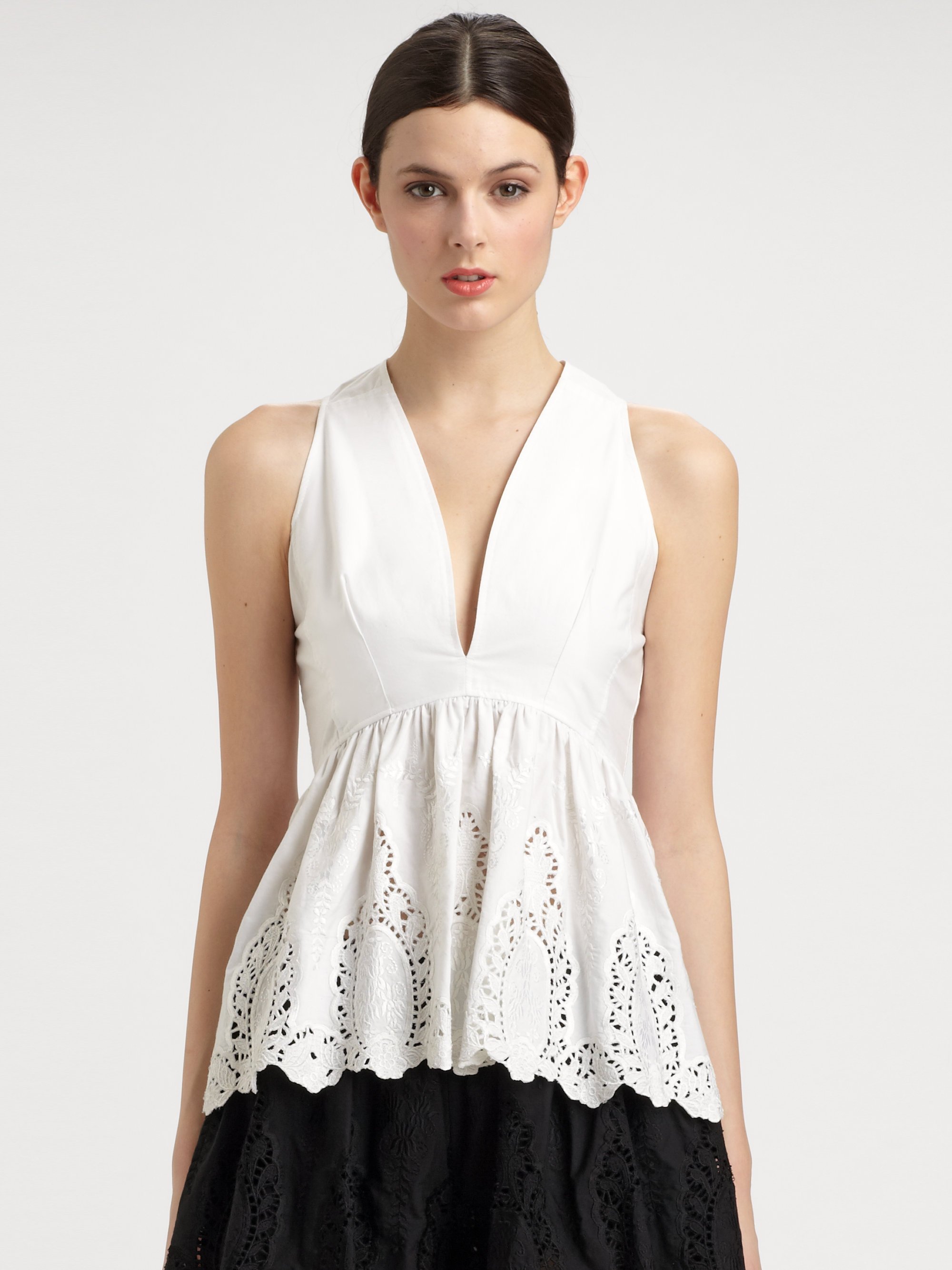 Thakoon Lace Peplum Top In White Lyst 5290