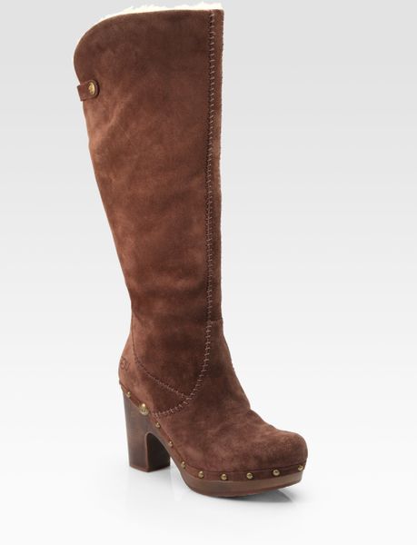 Ugg Lillian Suede Kneehigh Clog Boots in Brown (chocolate) | Lyst