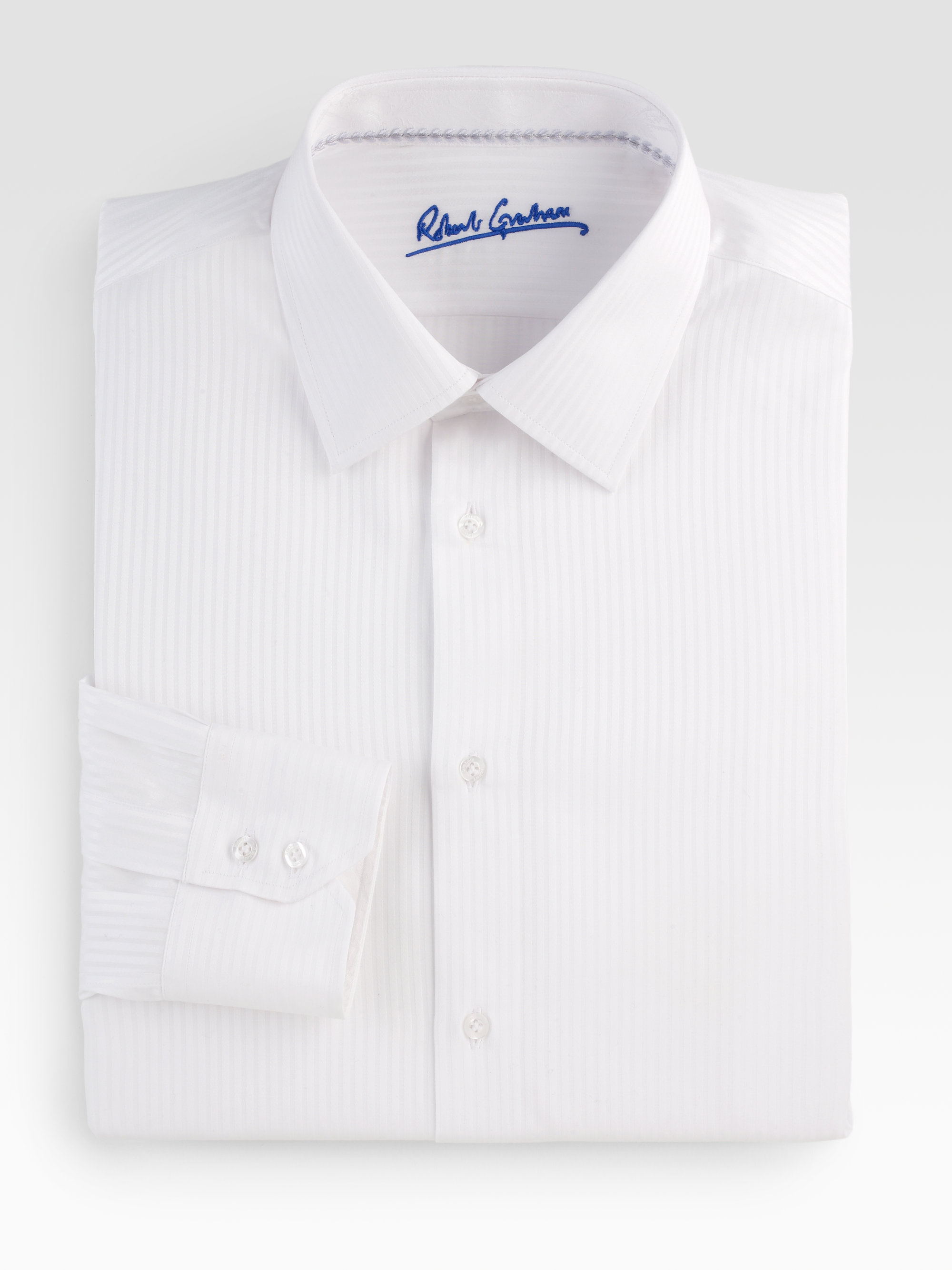 Brioni Satin-Stripe Dress Shirt, White/Light Blue