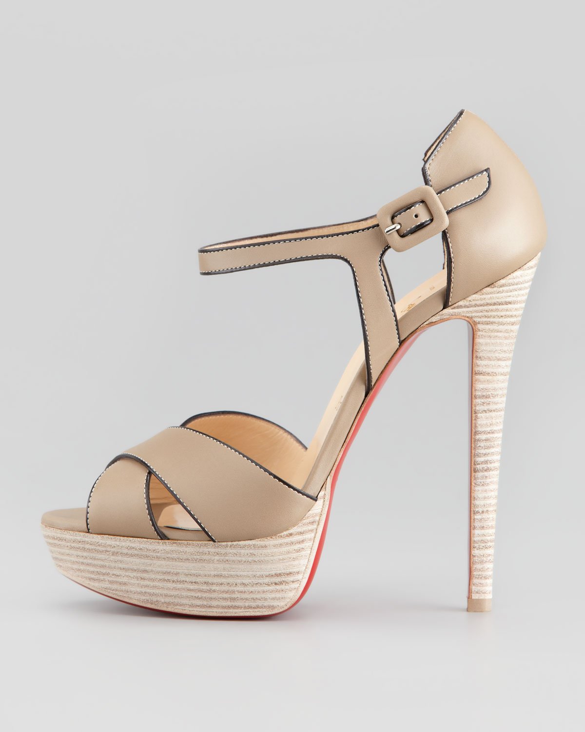 Lyst Christian Louboutin Sporting Buckle Anklewrap Platform Sandal In Natural 0150