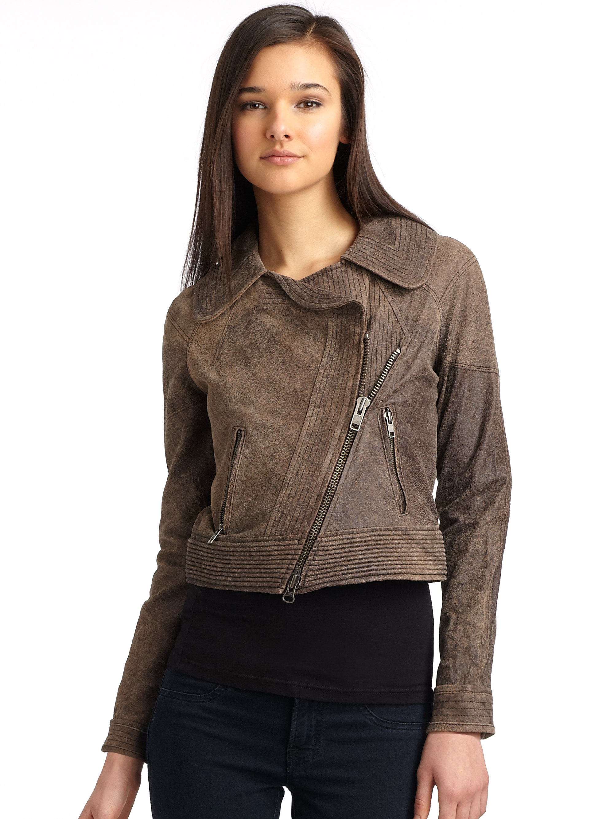 Cut25 By Yigal Azrouël Led Leather Motorcycle Jacket In Brown Gallery