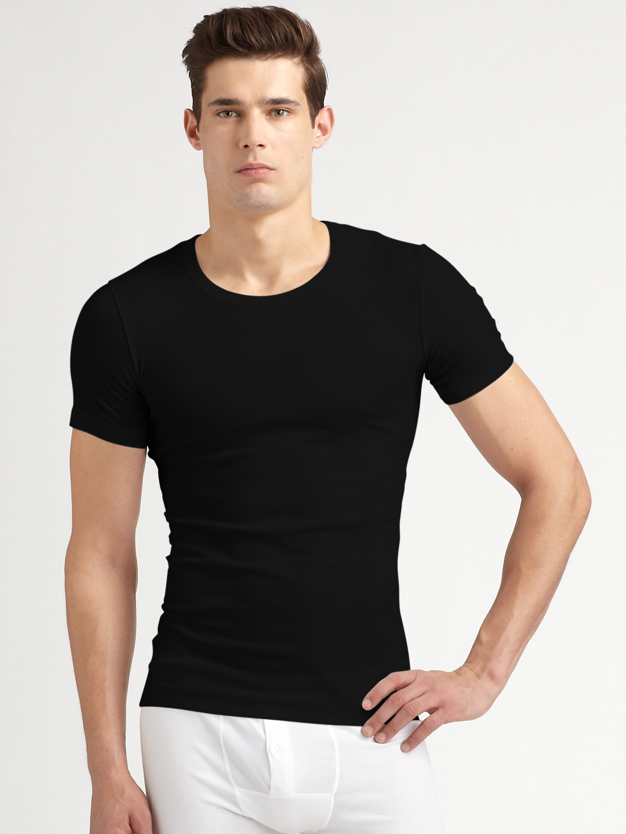 Hanro Ribbed Tee in Black for Men | Lyst
