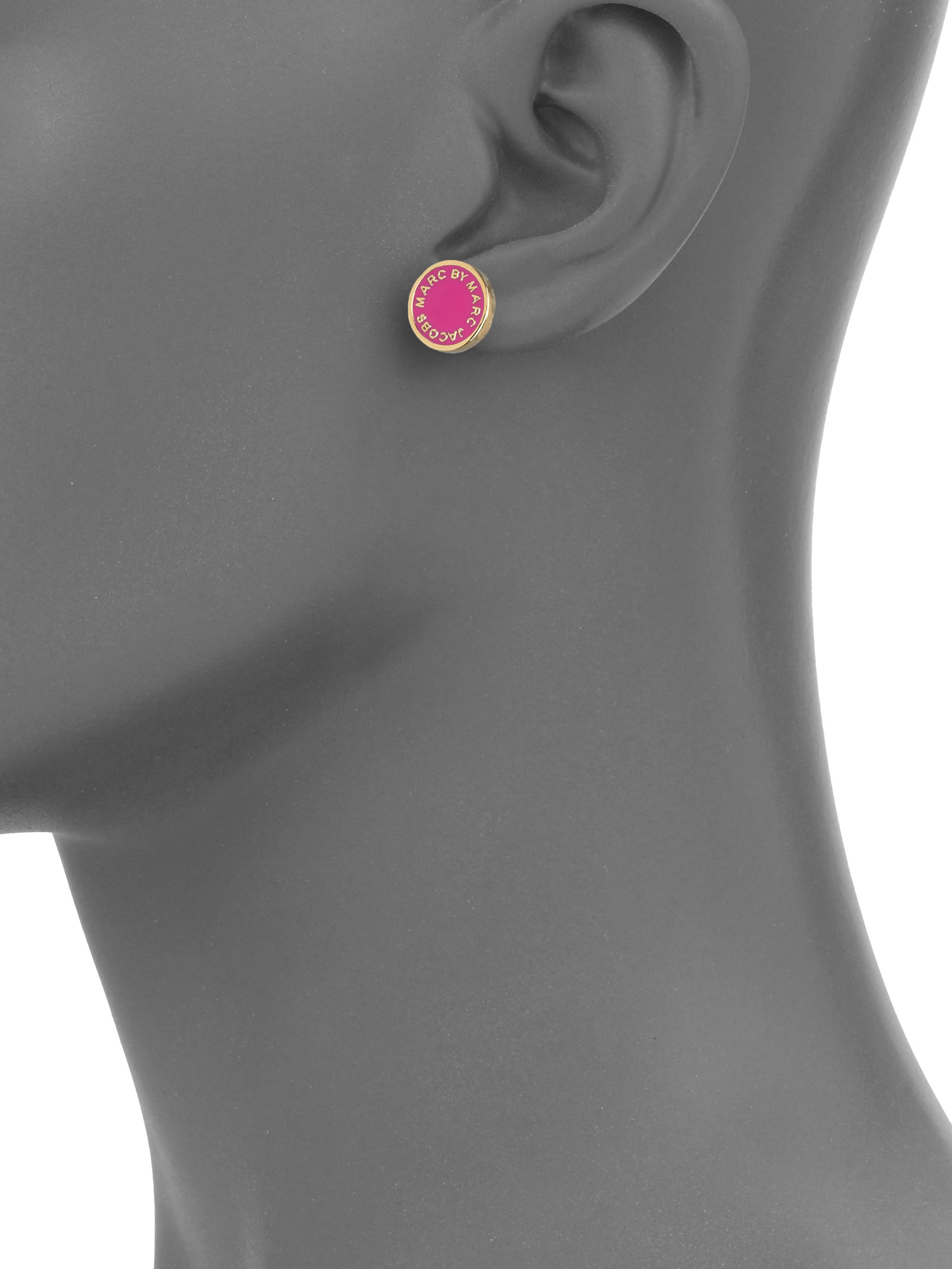 Lyst Marc By Jacobs Enamel Logo Disc On Earrings In Pink Gallery