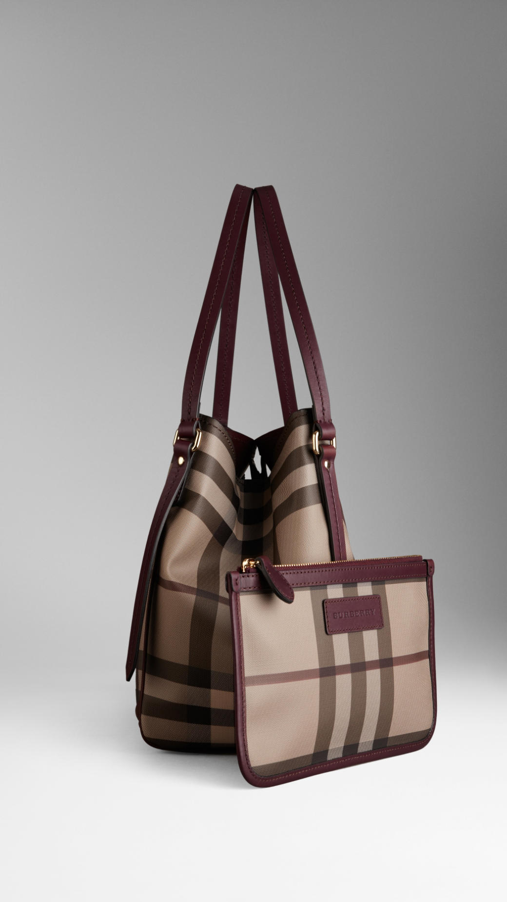 Lyst - Burberry Small Smoked Check Saddlestitch Tote Bag in Brown