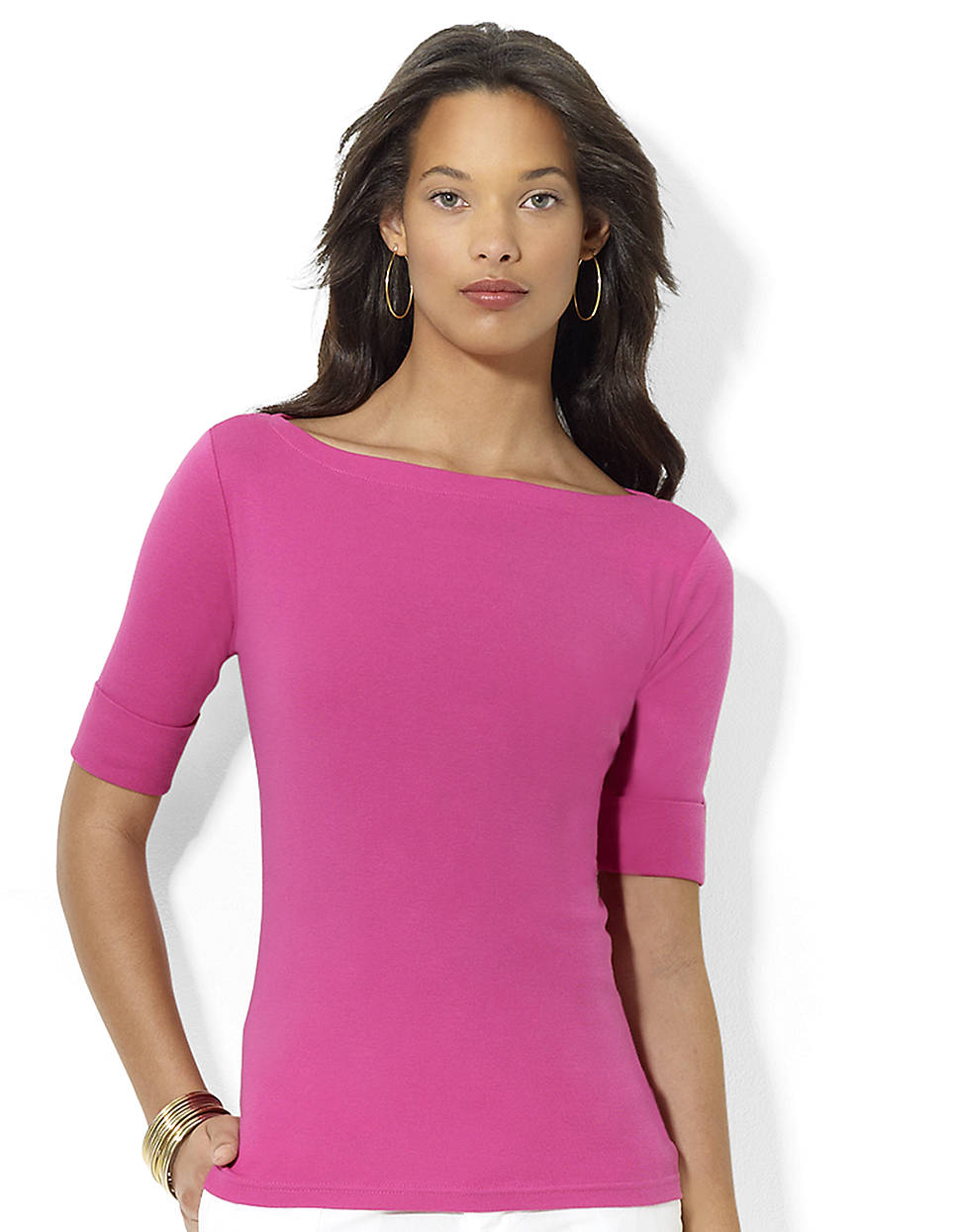 Lyst - Lauren By Ralph Lauren Cotton Boatneck Top in Pink