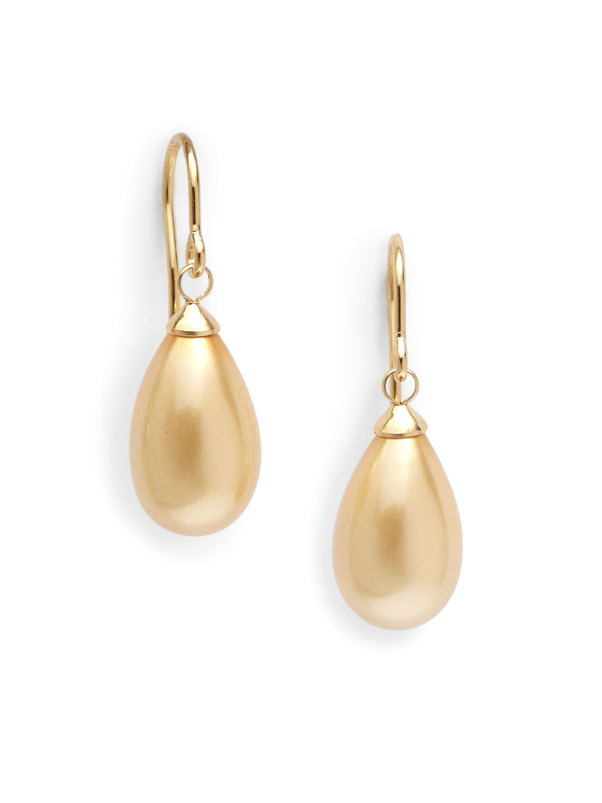 Lyst Majorica 10mm Champagne Teardrop Pearl Earrings In Metallic Gallery