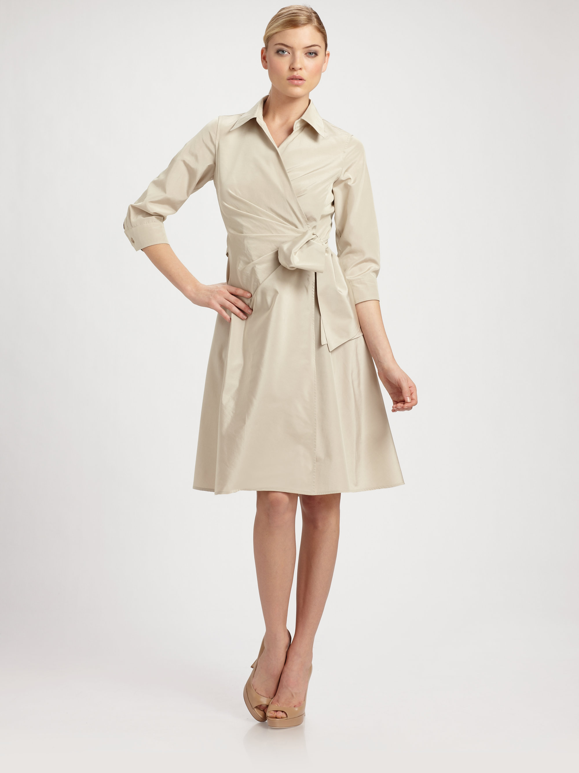 Lyst Max Mara Trani Taffeta Wrap Dress In Natural Gallery