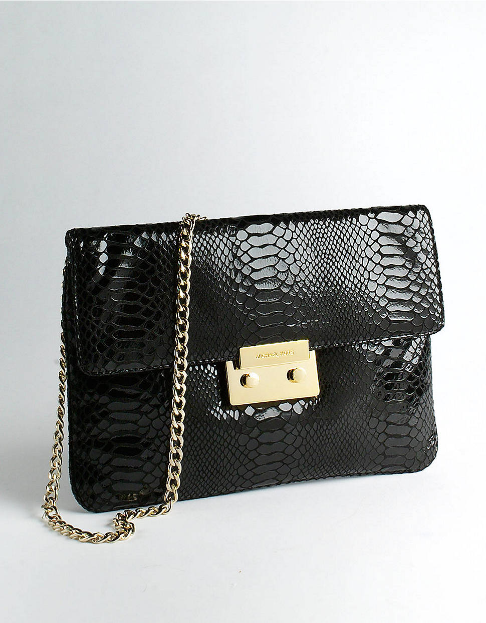 Michael Michael Kors Sloan Python Embossed Leather Clutch in Black | Lyst