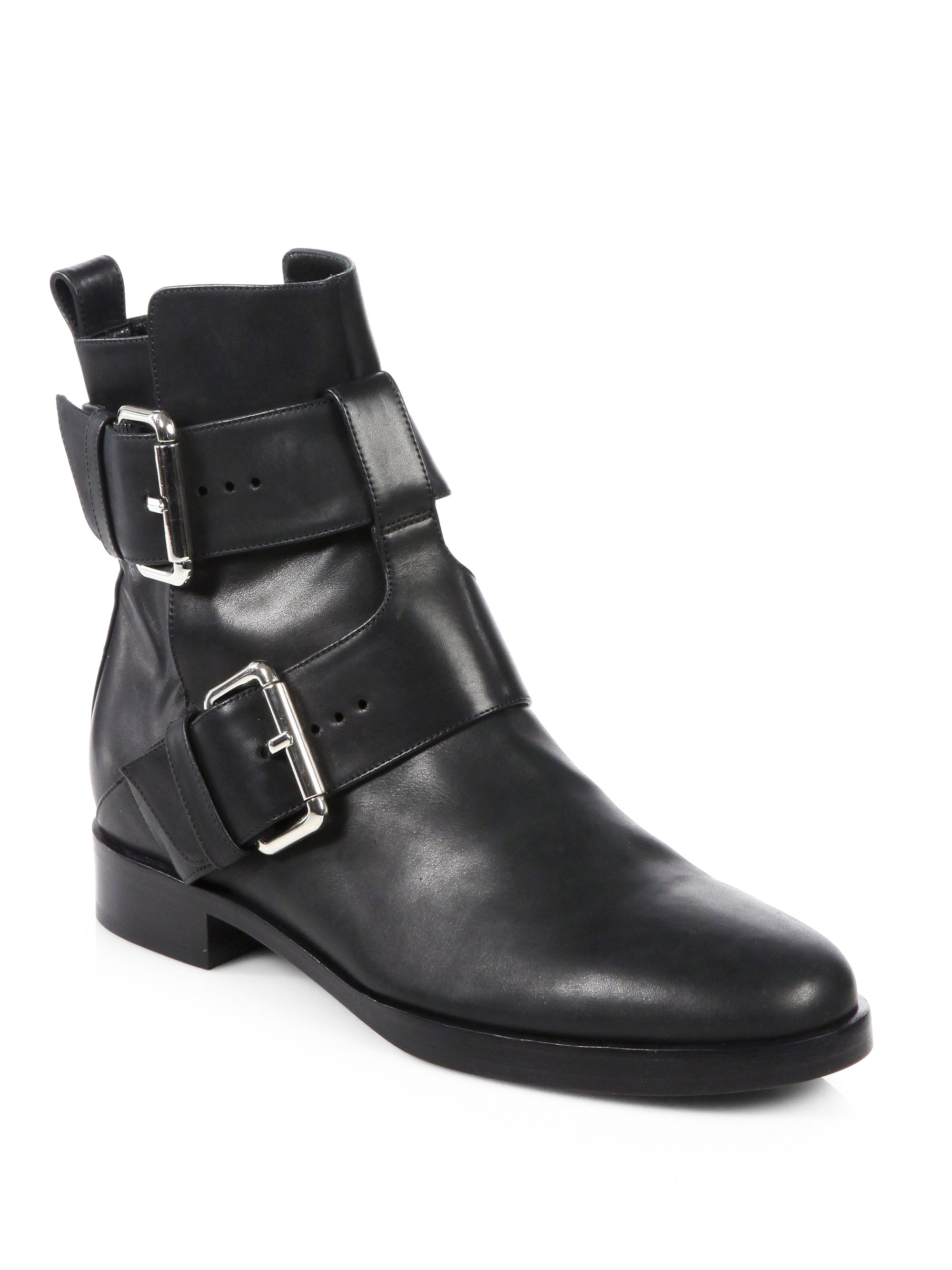 Pierre Hardy Leather Double Buckle Motorcycle Boots in Black | Lyst