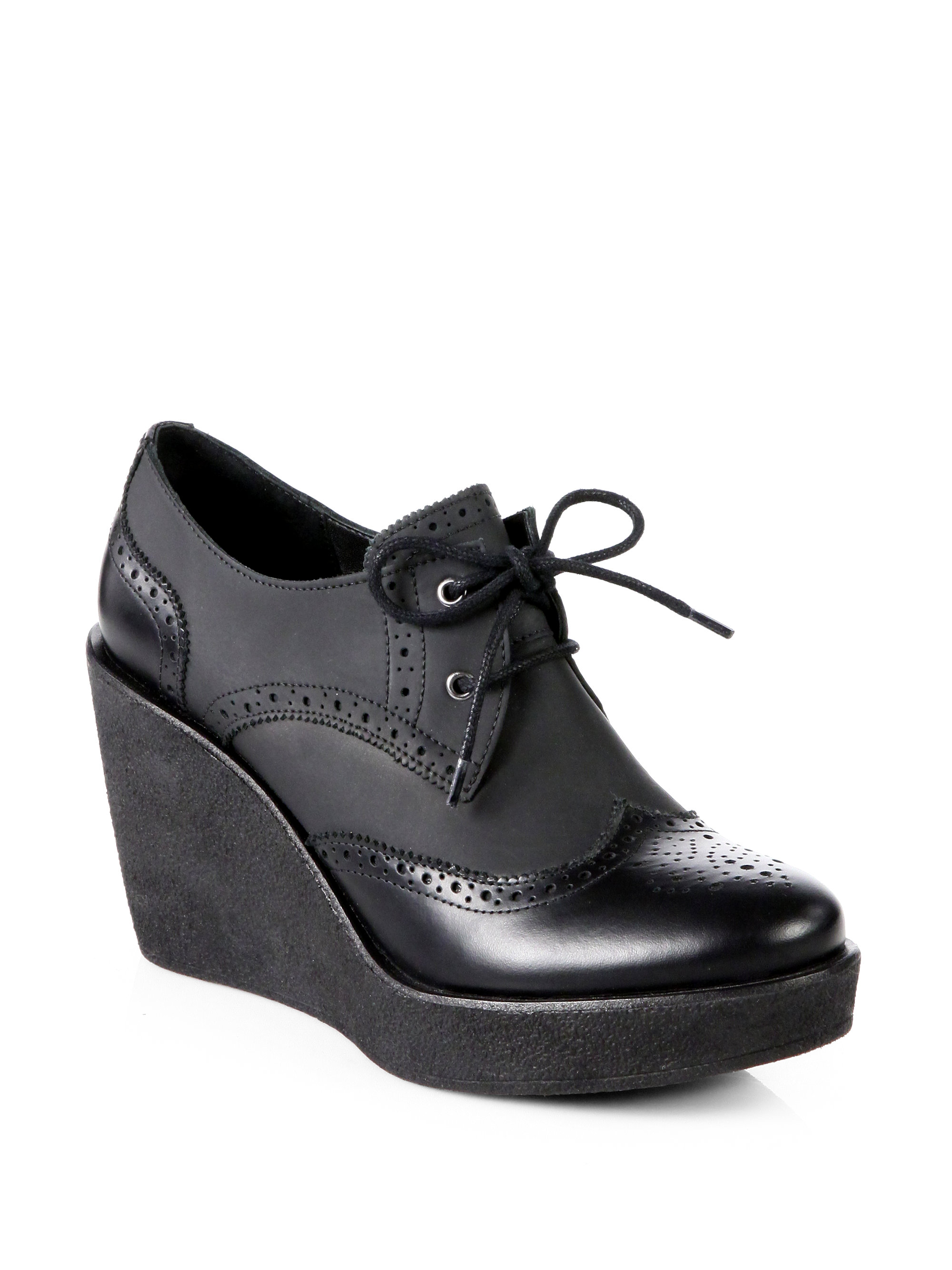 Lyst Pierre Hardy Leather Laceup Wedge Oxfords in Black