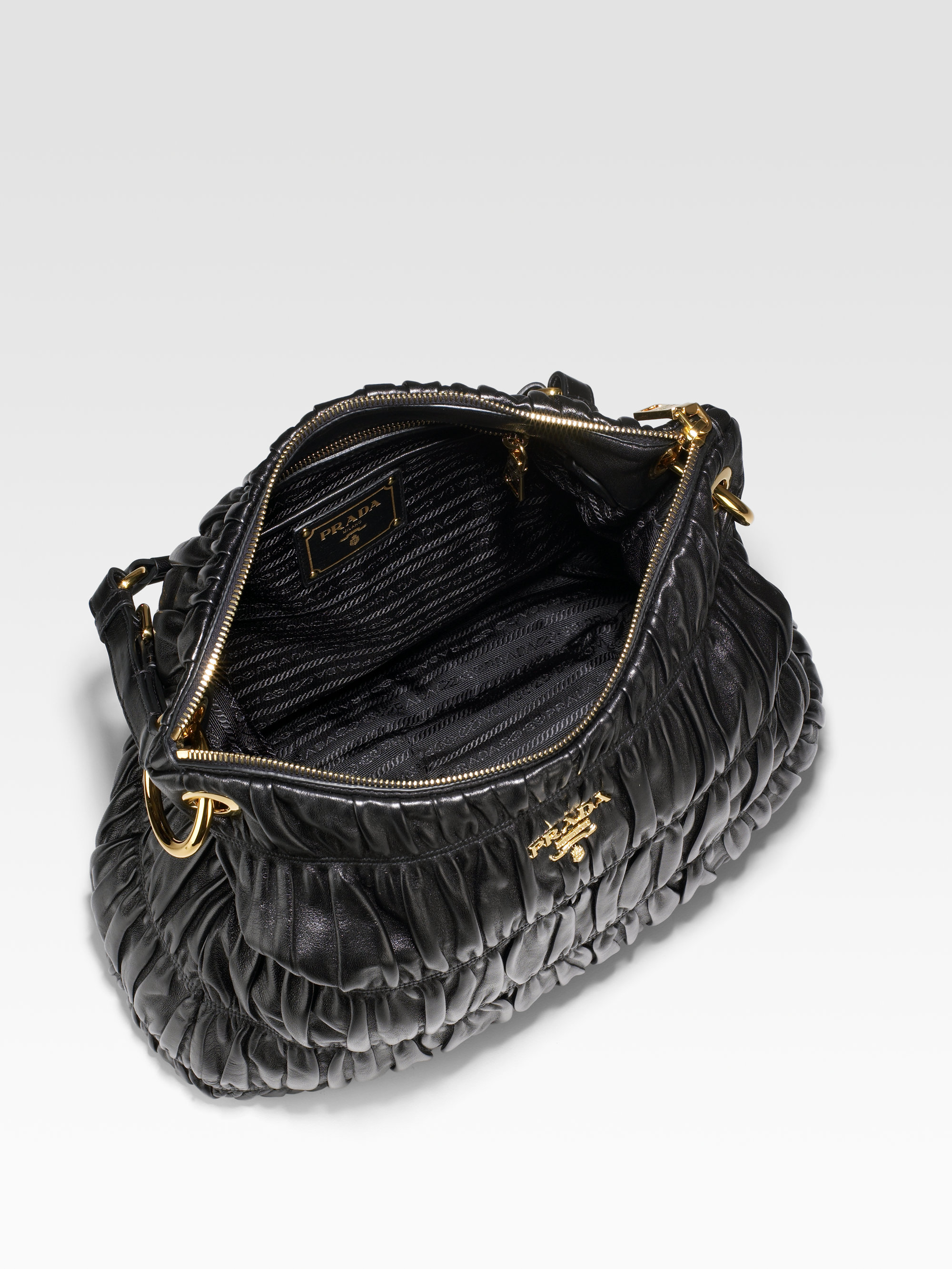 Prada Nappa Gaufre Top Zip Hobo Bag in Black | Lyst  