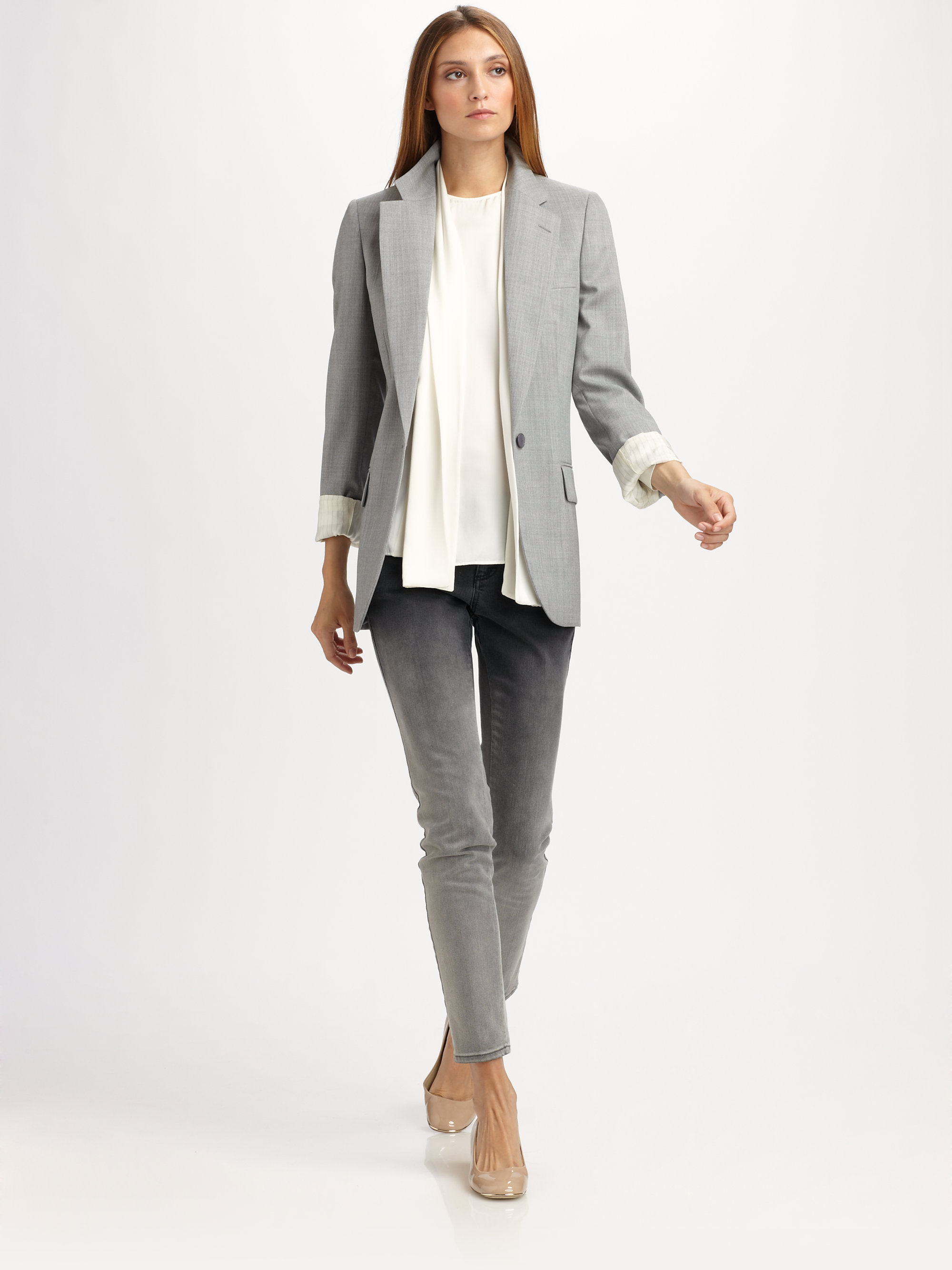 Grey marl single button boyfriend jacket