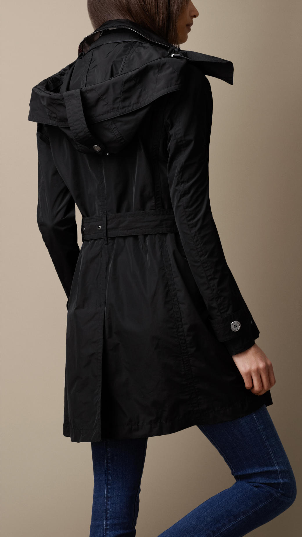 Burberry Hooded Taffeta Trench Coat in Black | Lyst