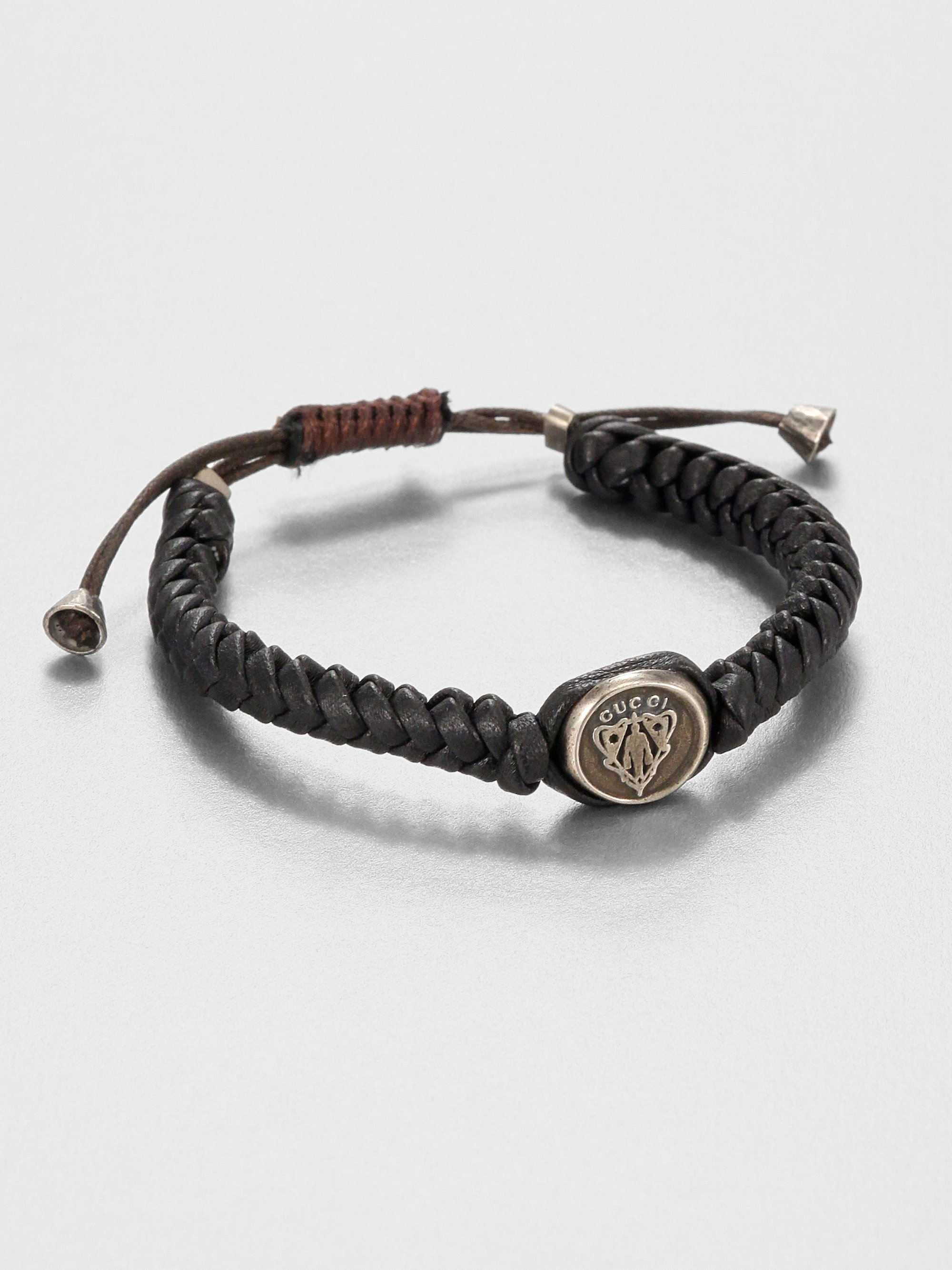 Lyst Gucci Woven Leather Bracelet In Brown For Men Gallery