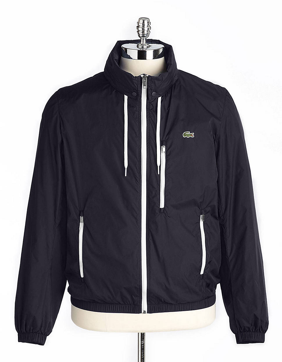 Lacoste Water Resistant Zipfront Jacket with Hidden Hood in Black for ...