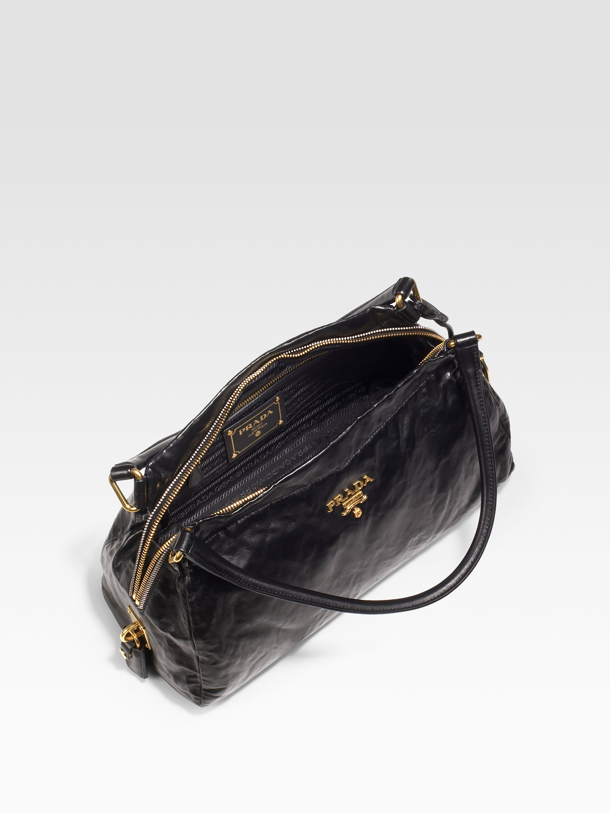 Prada Nappa Antique Shoulder Bag in Black | Lyst  